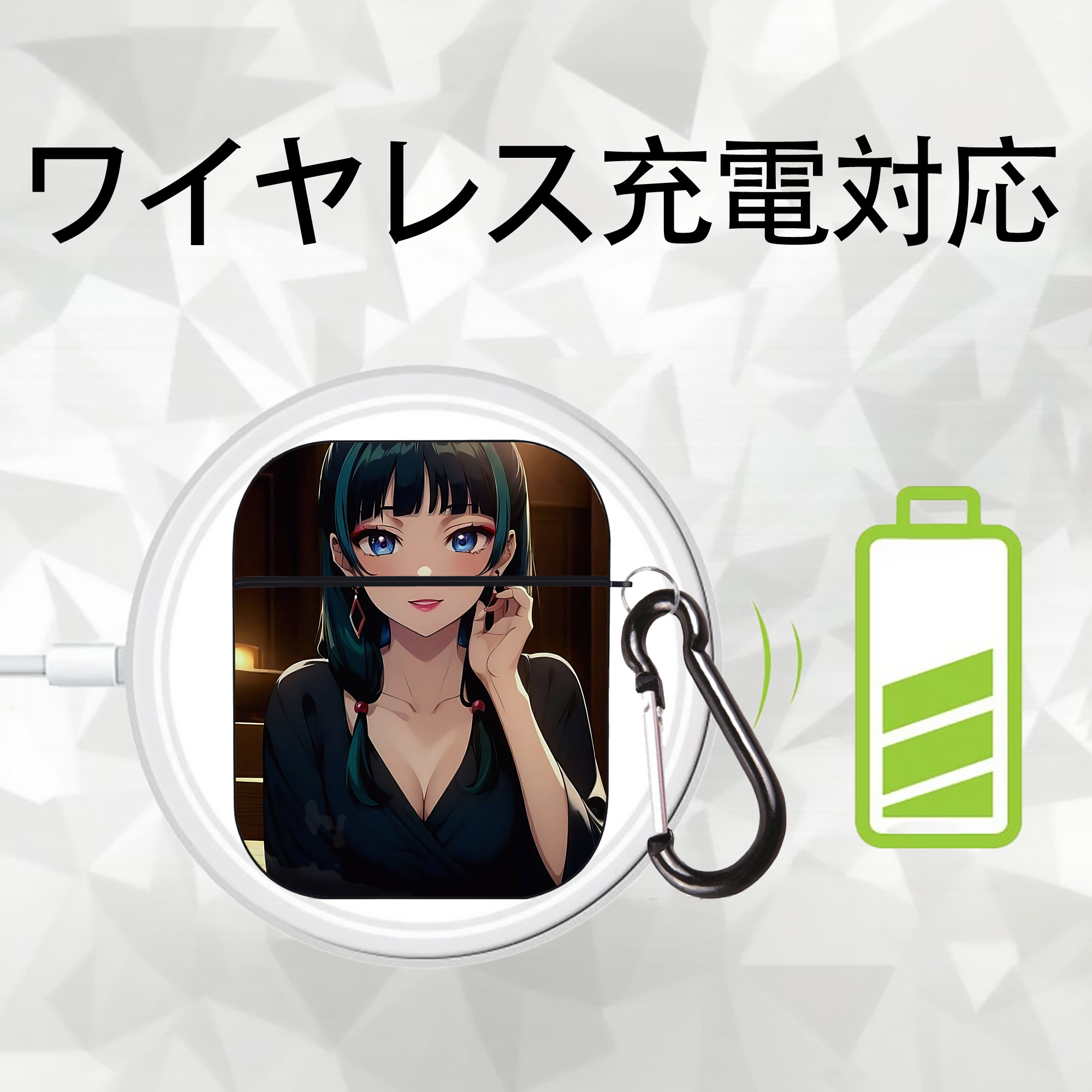 薬屋のひとりごと The Apothecary Diaries AirPods 第2世代保護ケース ハードシェル ブラック 耐衝撃・防指紋・カラビナ付き