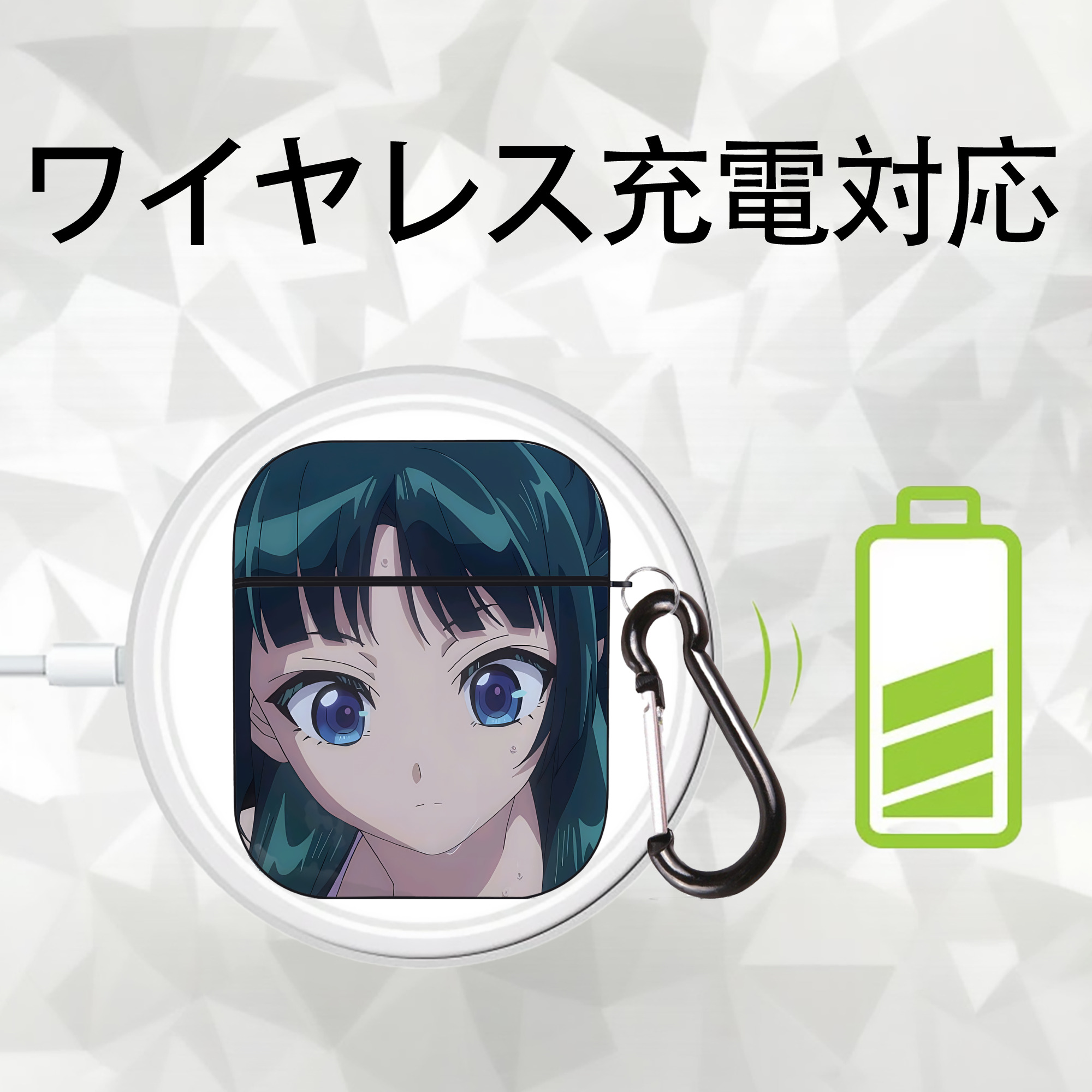 薬屋のひとりごと The Apothecary Diaries AirPods 第2世代保護ケース ハードシェル ブラック 耐衝撃・防指紋・カラビナ付き