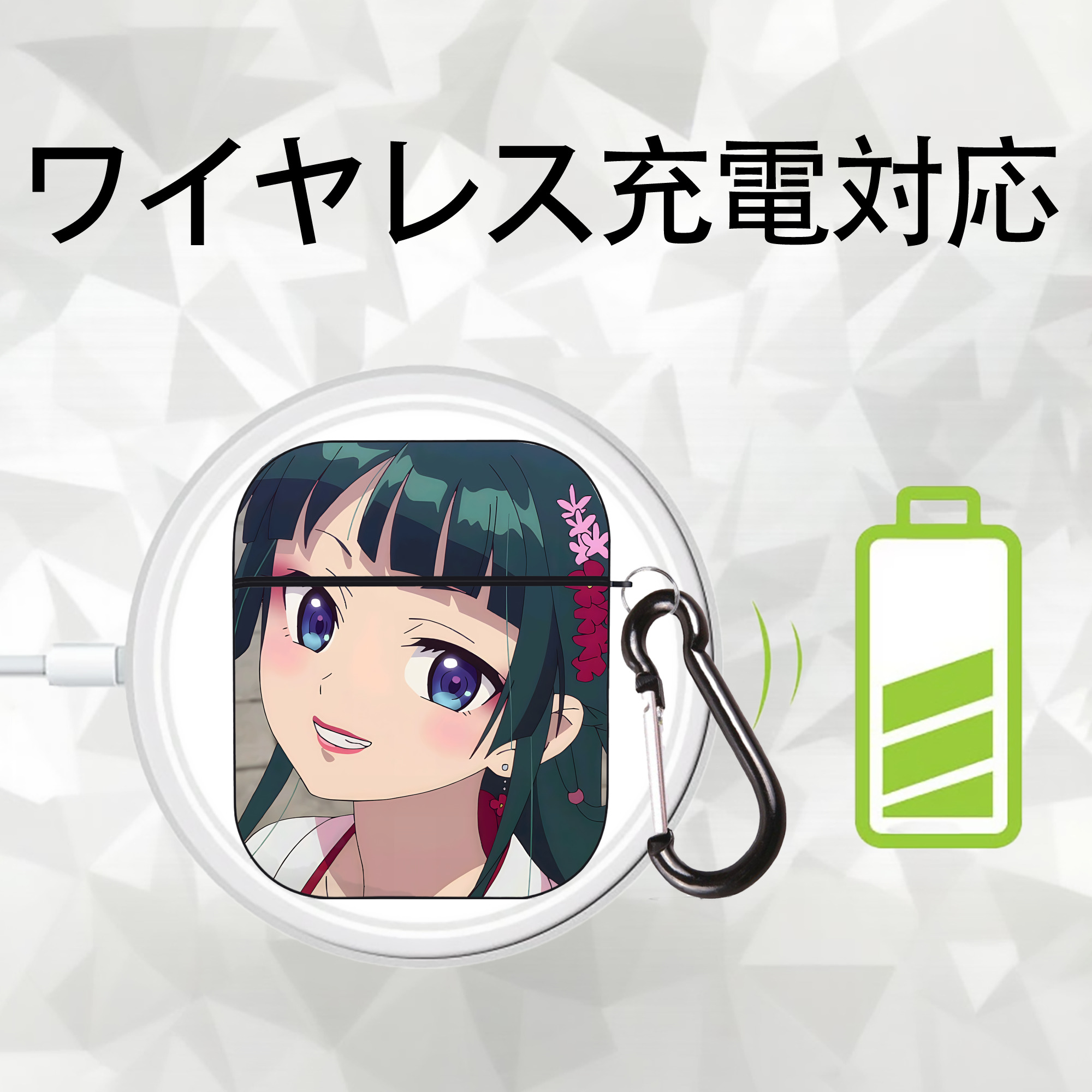 薬屋のひとりごと The Apothecary Diaries AirPods 第2世代保護ケース ハードシェル ブラック 耐衝撃・防指紋・カラビナ付き