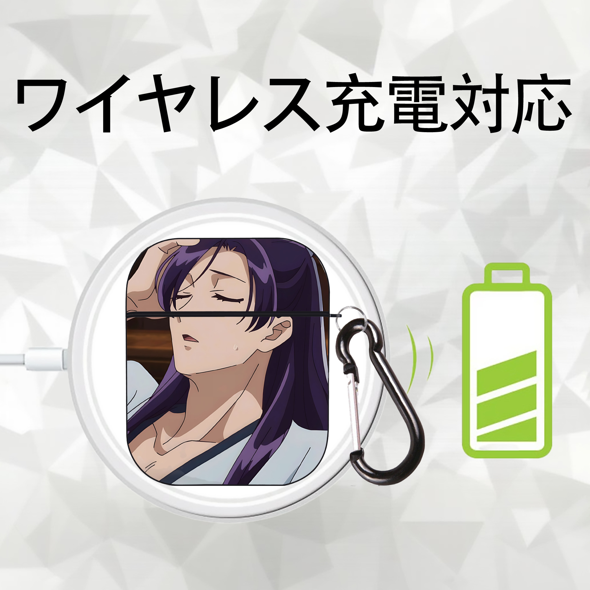 薬屋のひとりごと The Apothecary Diaries AirPods 第2世代保護ケース ハードシェル ブラック 耐衝撃・防指紋・カラビナ付き