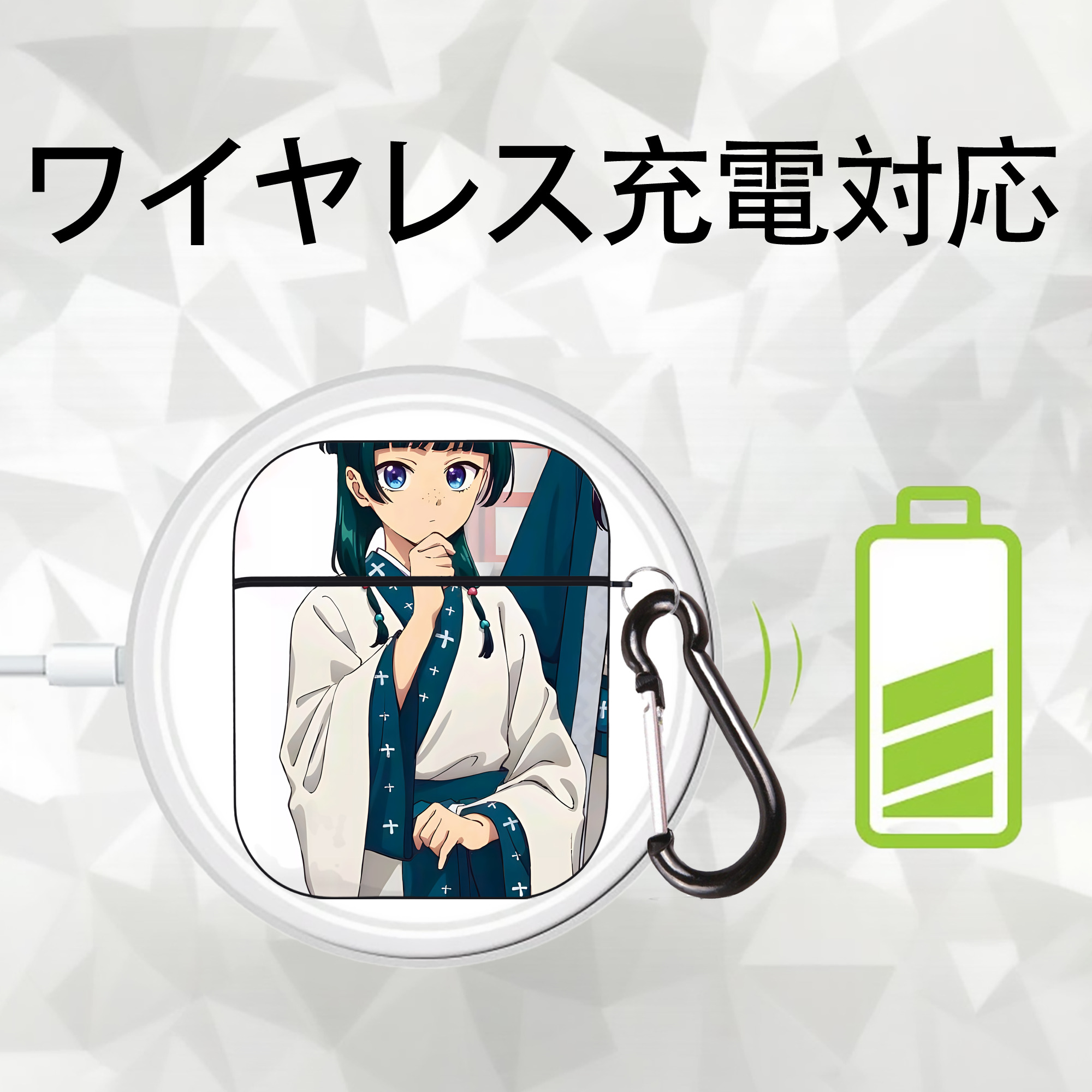 薬屋のひとりごと The Apothecary Diaries AirPods 第2世代保護ケース ハードシェル ブラック 耐衝撃・防指紋・カラビナ付き