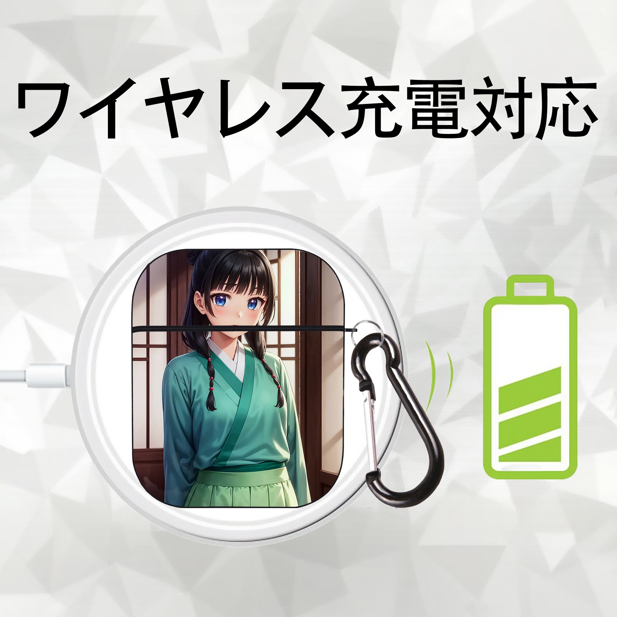 薬屋のひとりごと The Apothecary Diaries AirPods 第2世代保護ケース ハードシェル ブラック 耐衝撃・防指紋・カラビナ付き