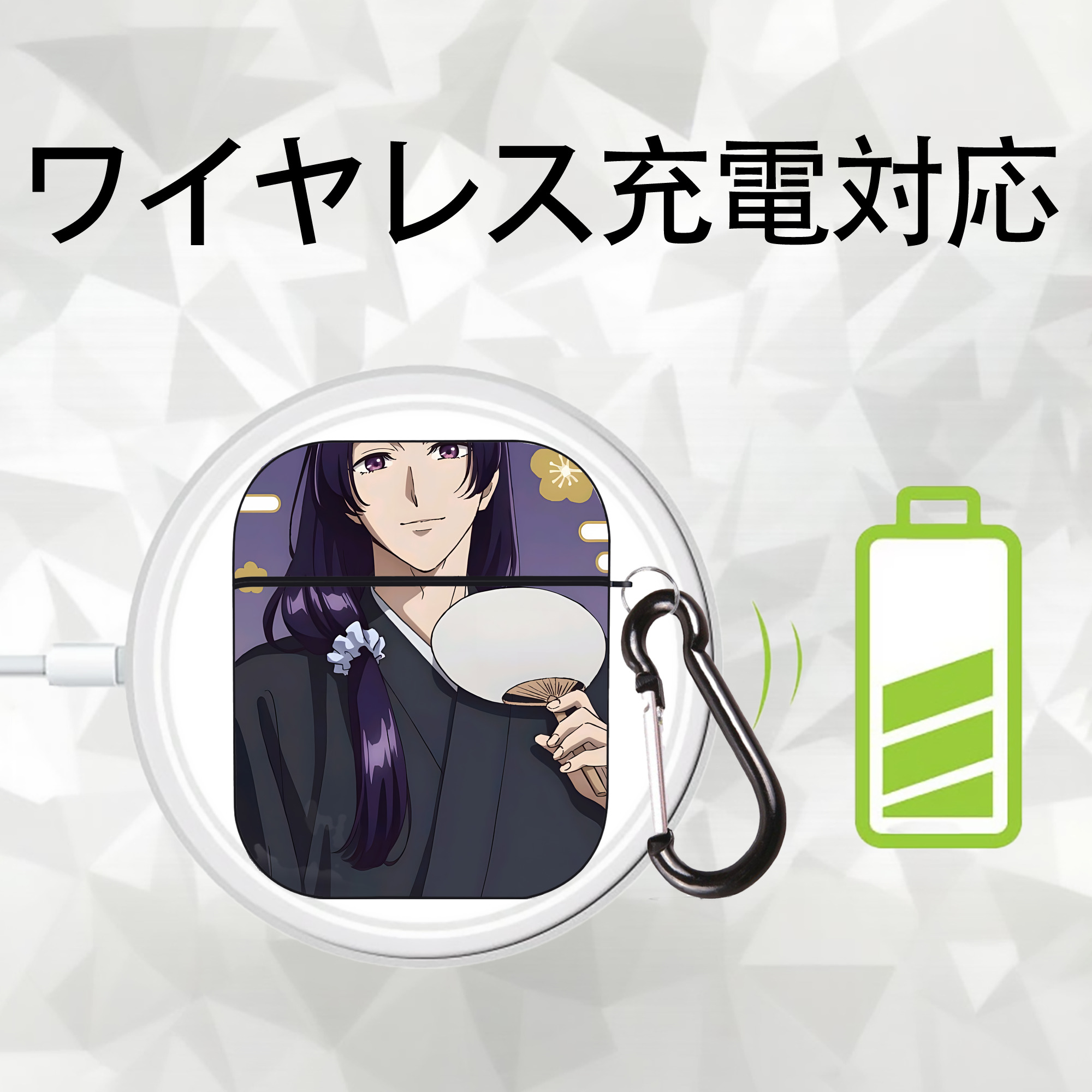 薬屋のひとりごと The Apothecary Diaries AirPods 第2世代保護ケース ハードシェル ブラック 耐衝撃・防指紋・カラビナ付き