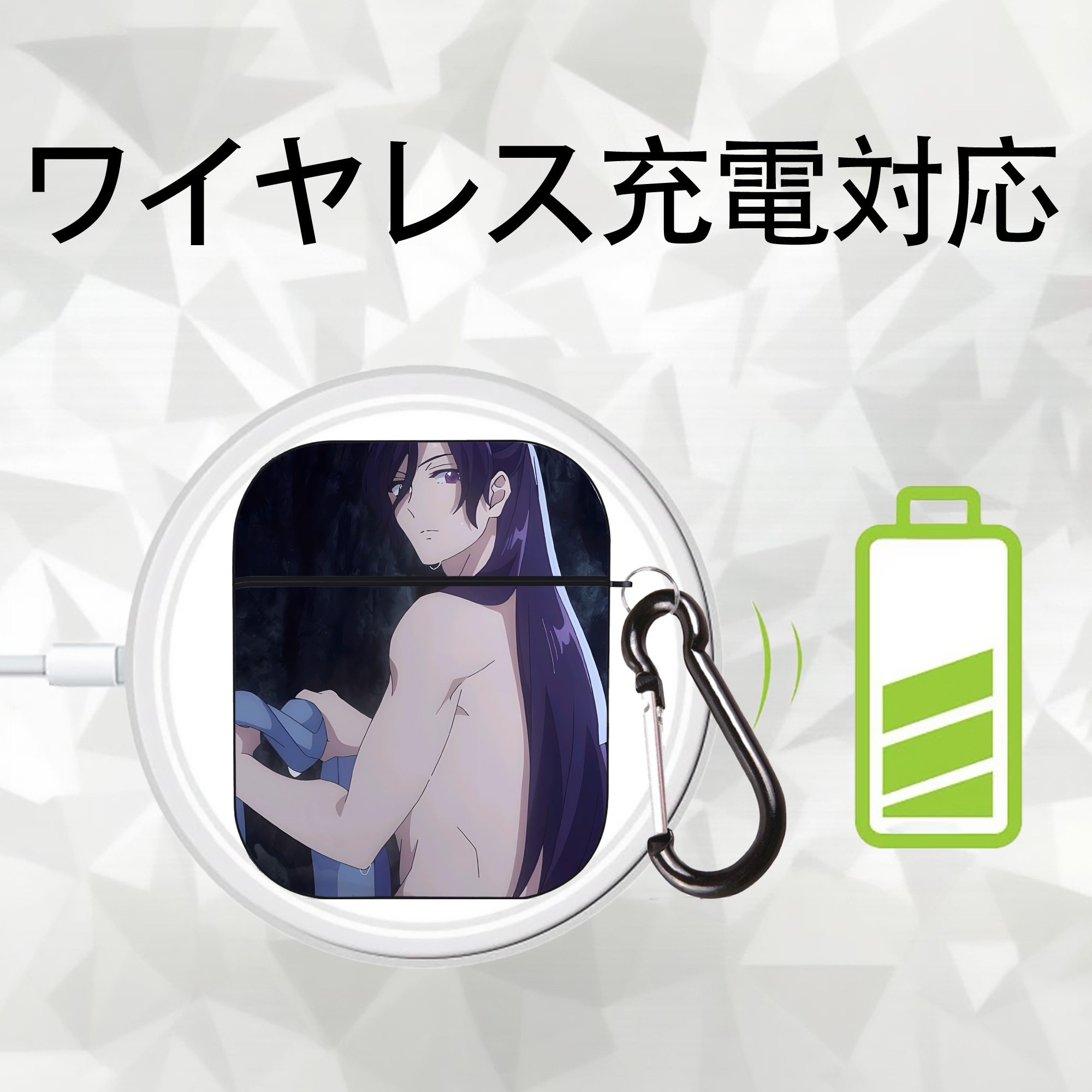 薬屋のひとりごと The Apothecary Diaries AirPods 第2世代保護ケース ハードシェル ブラック 耐衝撃・防指紋・カラビナ付き