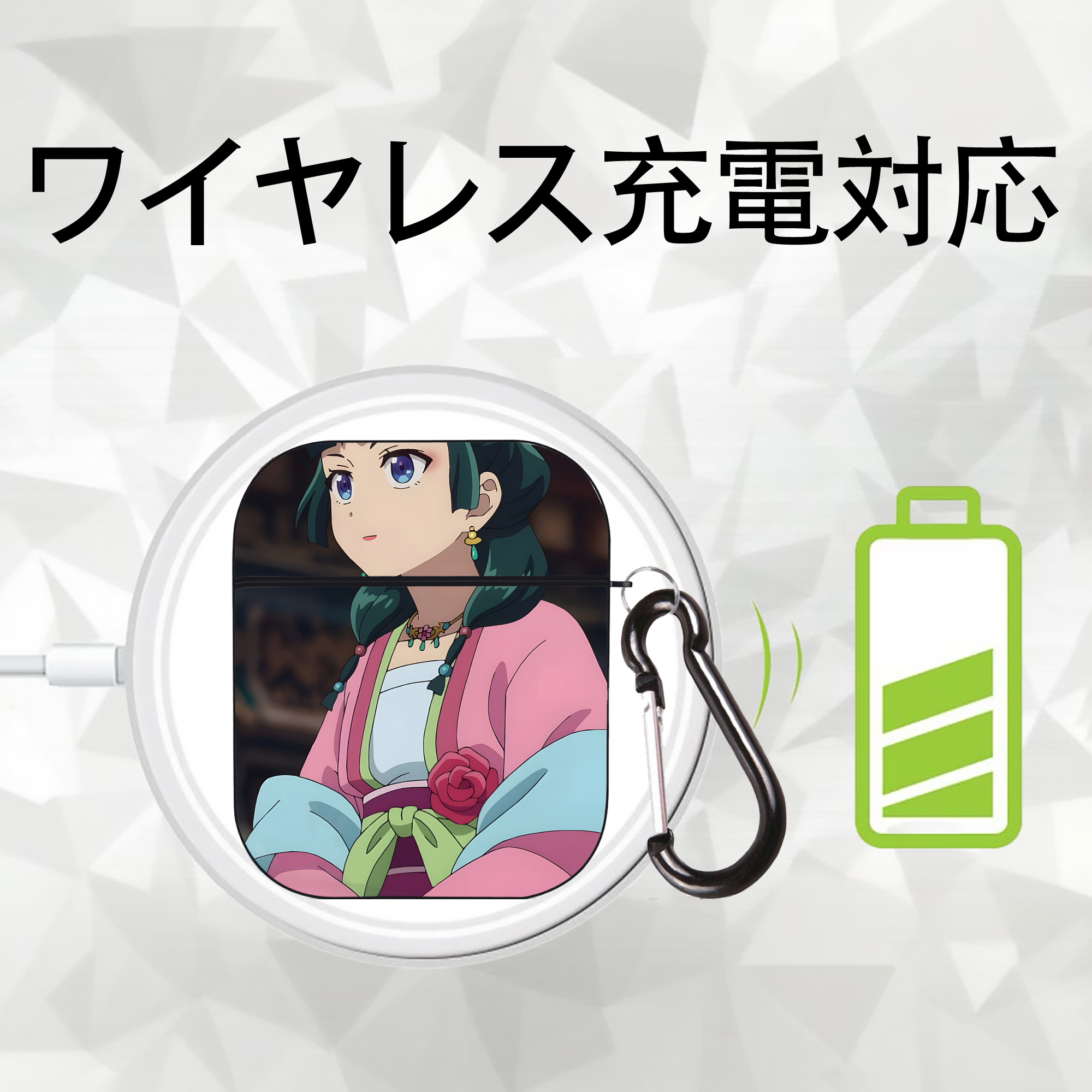薬屋のひとりごと The Apothecary Diaries AirPods 第2世代保護ケース ハードシェル ブラック 耐衝撃・防指紋・カラビナ付き