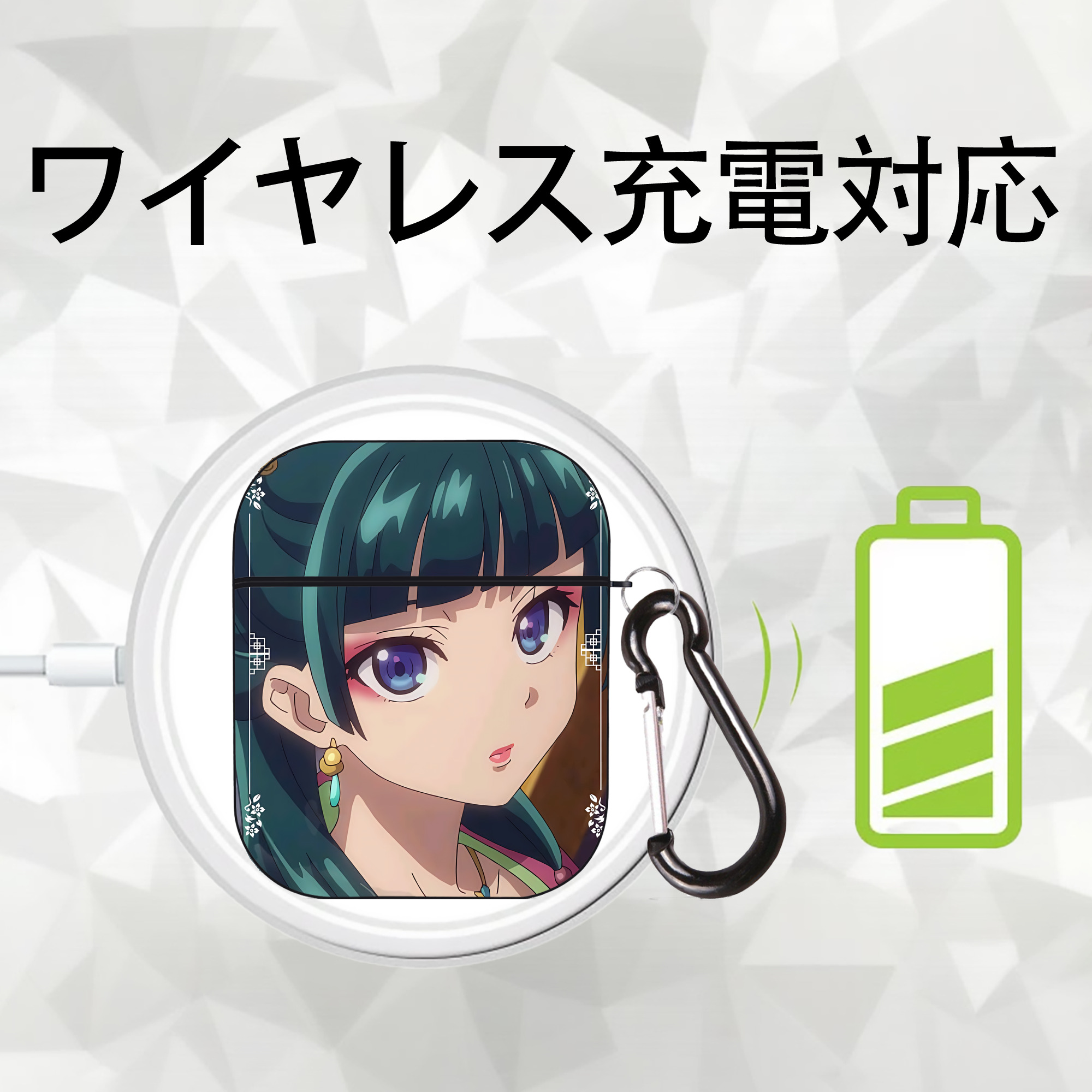 薬屋のひとりごと The Apothecary Diaries AirPods 第2世代保護ケース ハードシェル ブラック 耐衝撃・防指紋・カラビナ付き