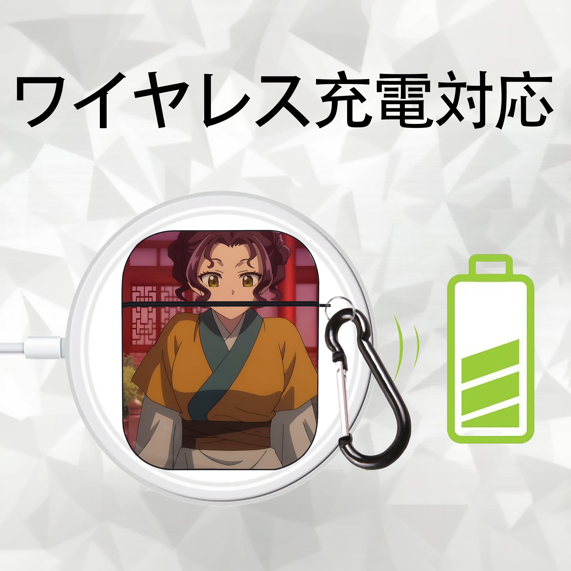 薬屋のひとりごと The Apothecary Diaries AirPods 第2世代保護ケース ハードシェル ブラック 耐衝撃・防指紋・カラビナ付き