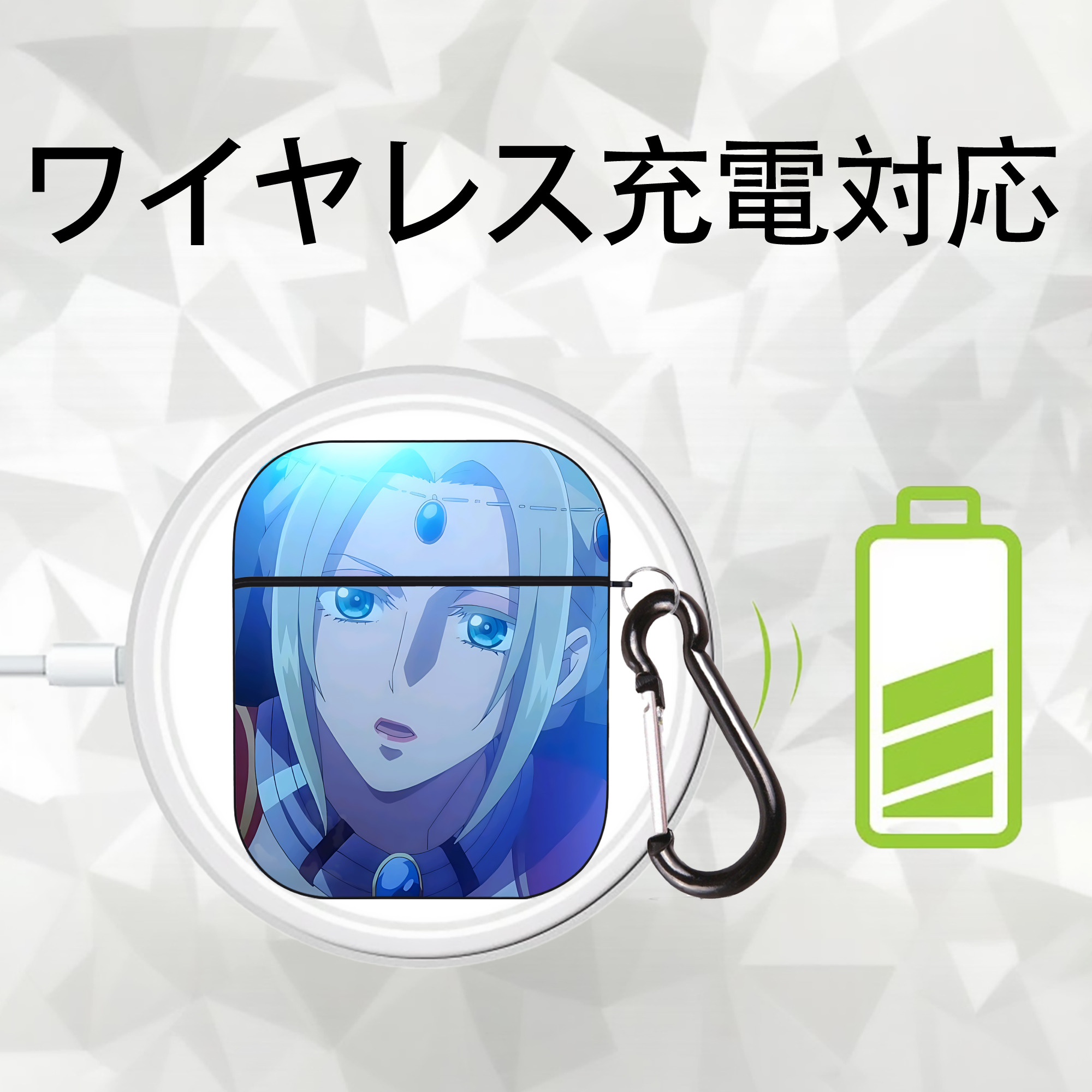 薬屋のひとりごと The Apothecary Diaries AirPods 第2世代保護ケース ハードシェル ブラック 耐衝撃・防指紋・カラビナ付き