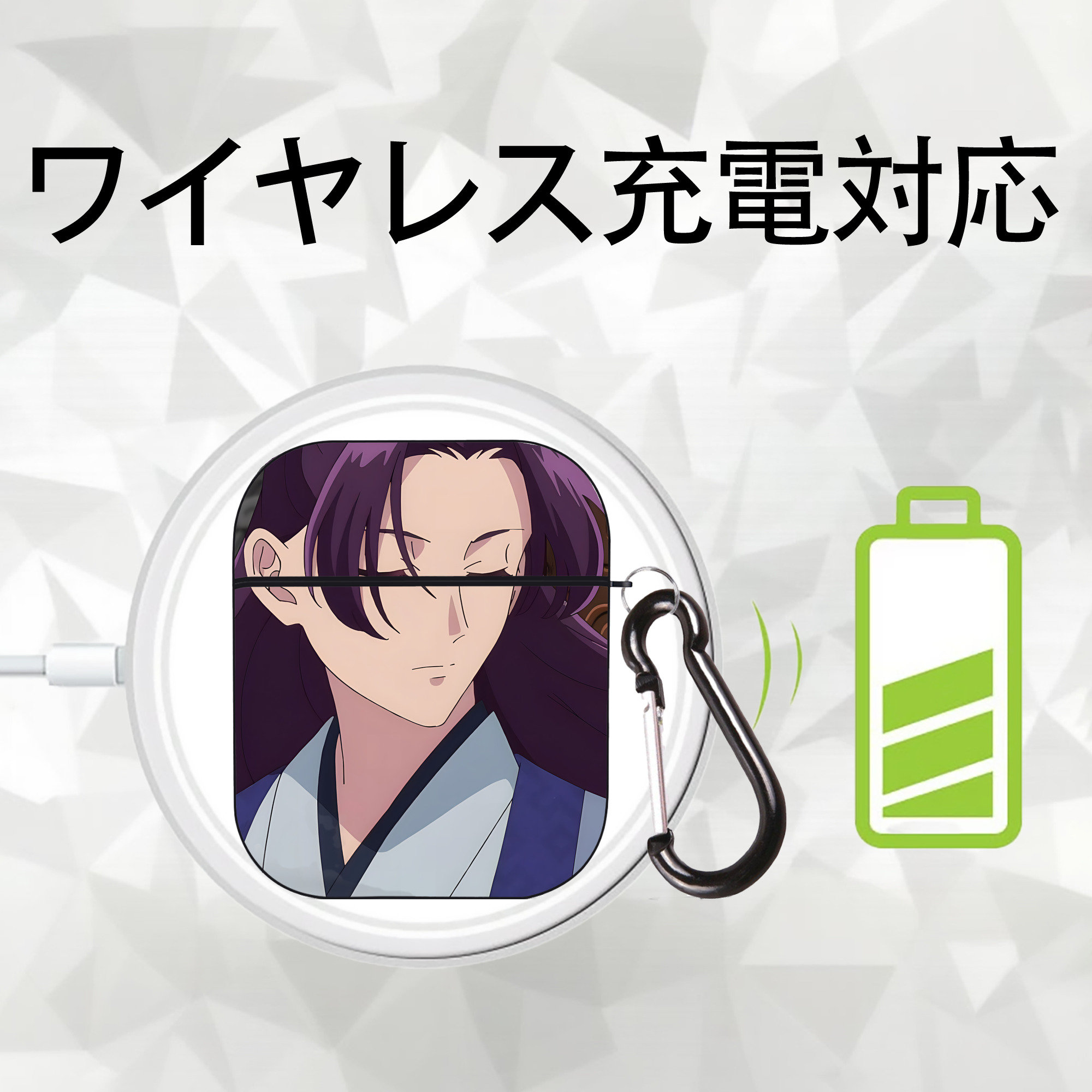 薬屋のひとりごと The Apothecary Diaries AirPods 第2世代保護ケース ハードシェル ブラック 耐衝撃・防指紋・カラビナ付き