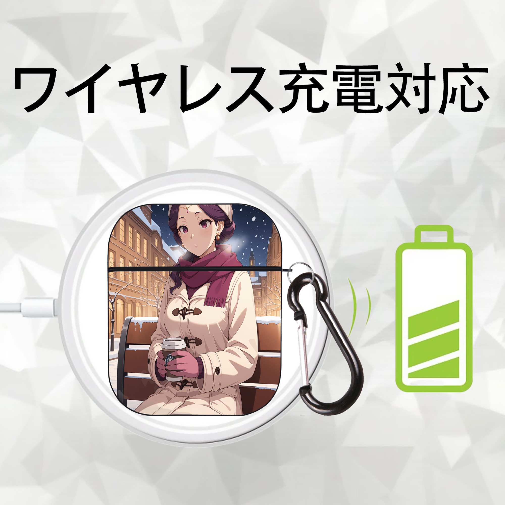 薬屋のひとりごと The Apothecary Diaries AirPods 第2世代保護ケース ハードシェル ブラック 耐衝撃・防指紋・カラビナ付き