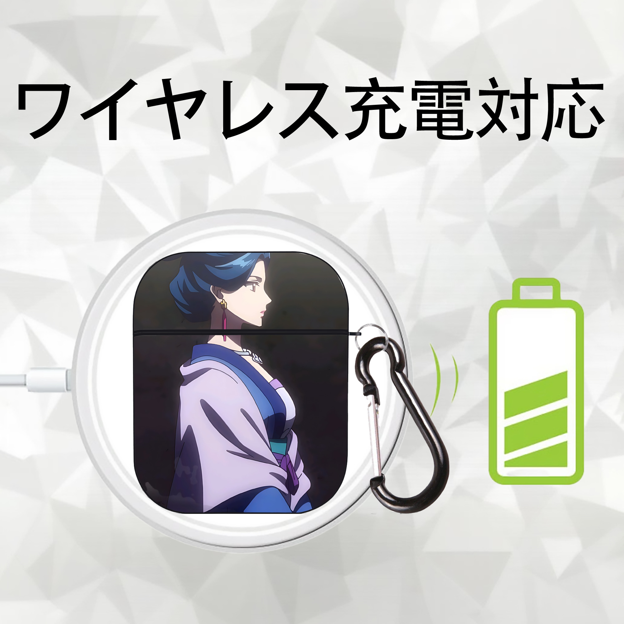 薬屋のひとりごと The Apothecary Diaries AirPods 第2世代保護ケース ハードシェル ブラック 耐衝撃・防指紋・カラビナ付き