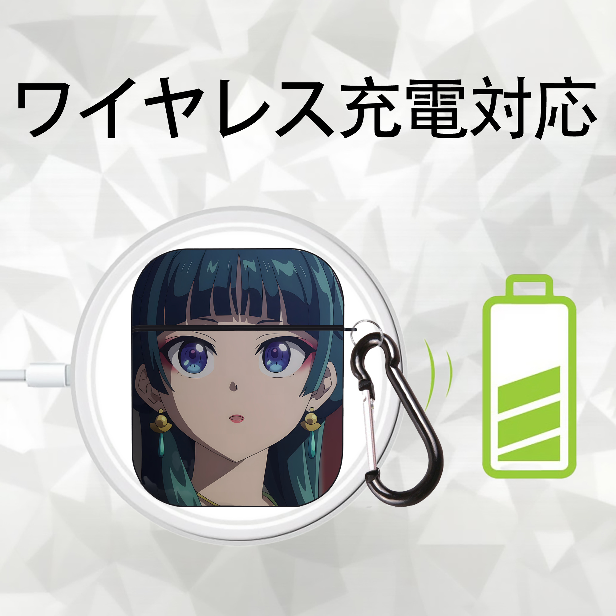 薬屋のひとりごと The Apothecary Diaries AirPods 第2世代保護ケース ハードシェル ブラック 耐衝撃・防指紋・カラビナ付き