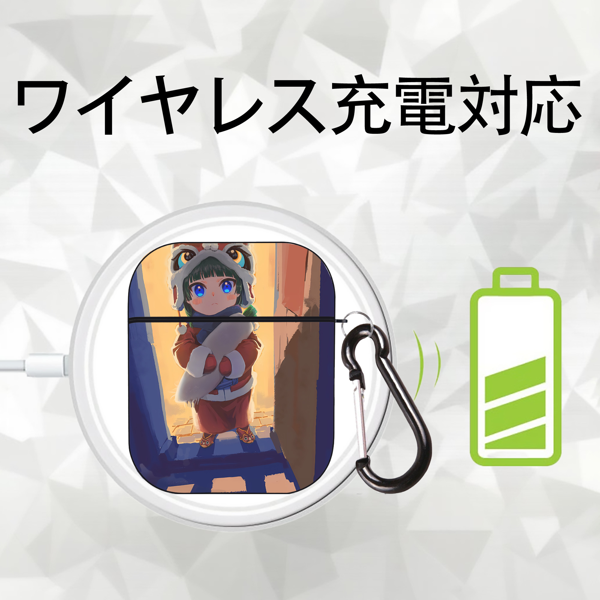 薬屋のひとりごと The Apothecary Diaries AirPods 第2世代保護ケース ハードシェル ブラック 耐衝撃・防指紋・カラビナ付き