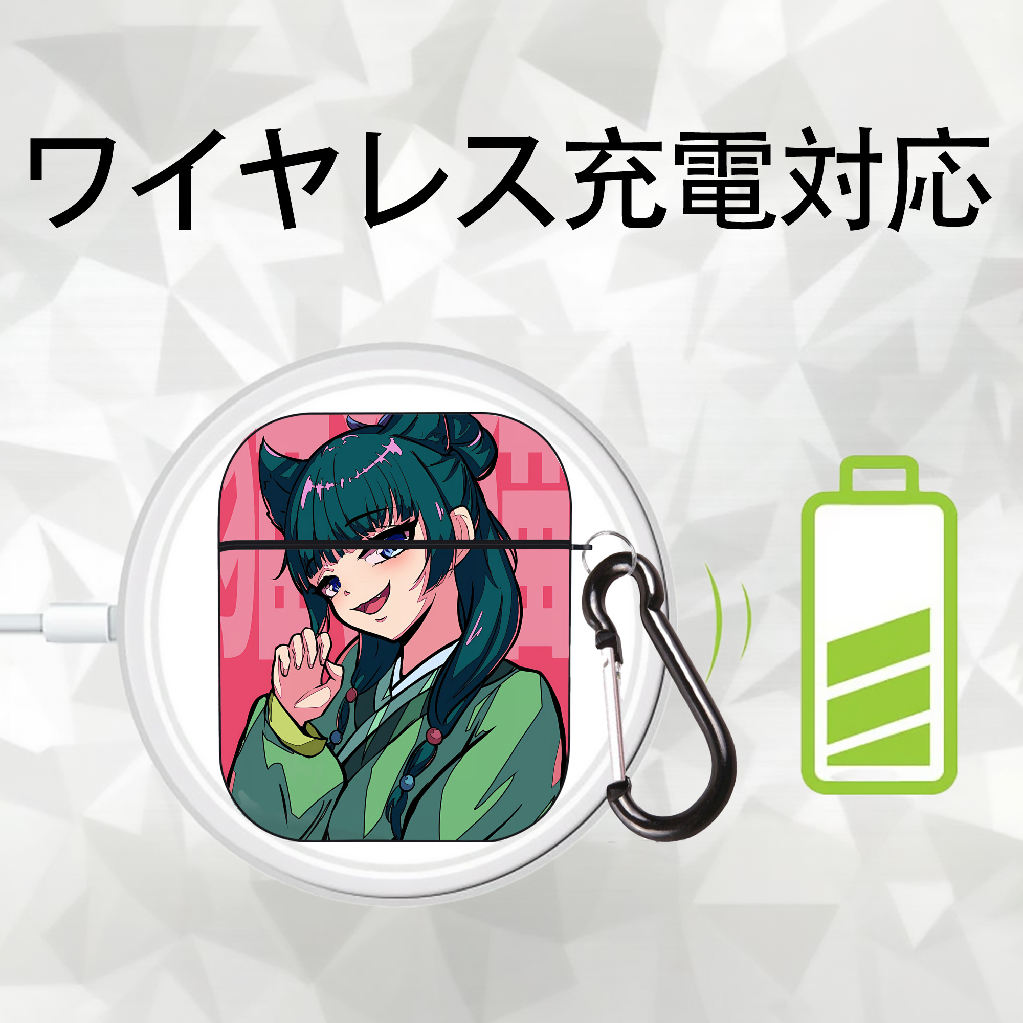 薬屋のひとりごと The Apothecary Diaries AirPods 第2世代保護ケース ハードシェル ブラック 耐衝撃・防指紋・カラビナ付き