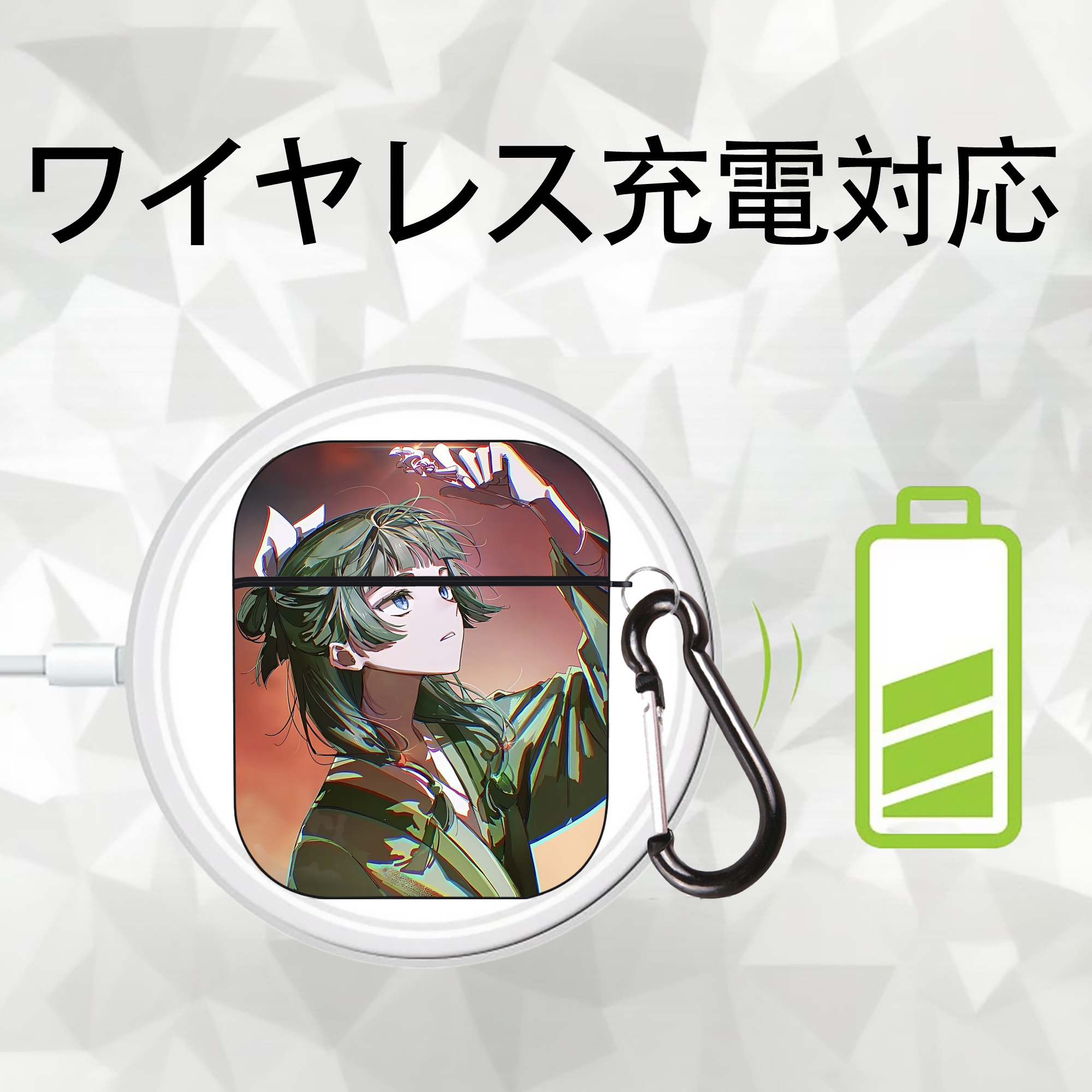 薬屋のひとりごと The Apothecary Diaries AirPods 第2世代保護ケース ハードシェル ブラック 耐衝撃・防指紋・カラビナ付き