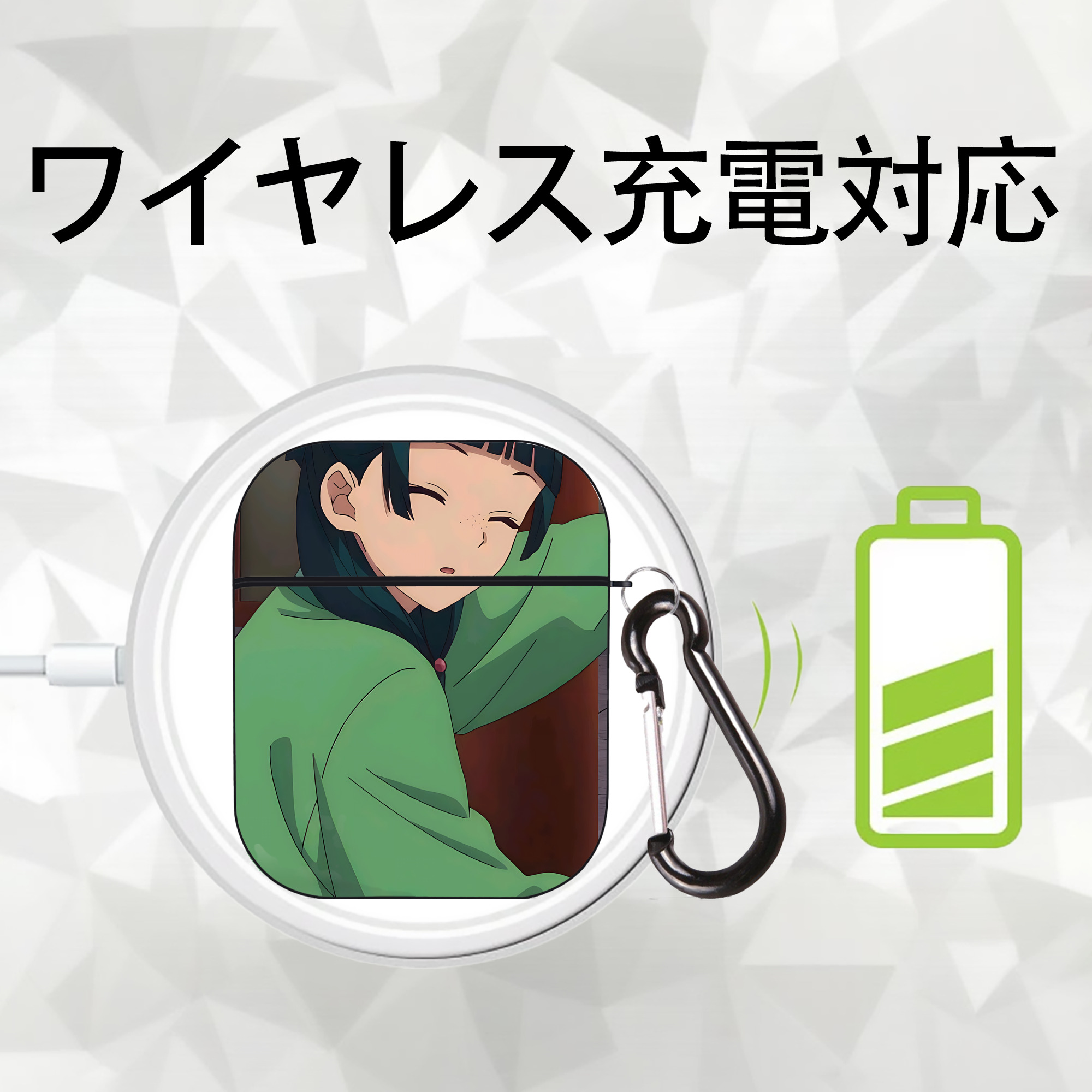 薬屋のひとりごと The Apothecary Diaries AirPods 第2世代保護ケース ハードシェル ブラック 耐衝撃・防指紋・カラビナ付き