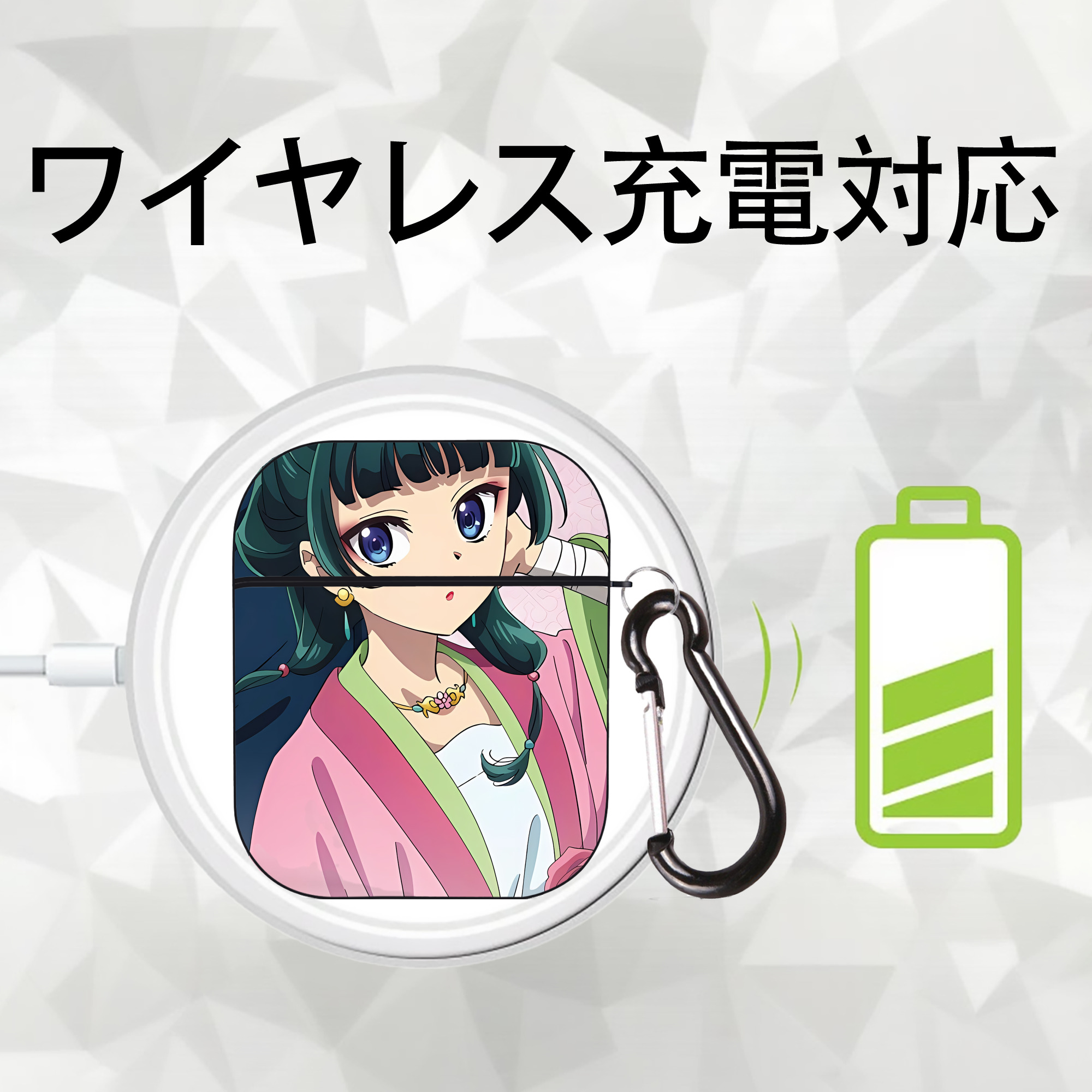薬屋のひとりごと The Apothecary Diaries AirPods 第2世代保護ケース ハードシェル ブラック 耐衝撃・防指紋・カラビナ付き