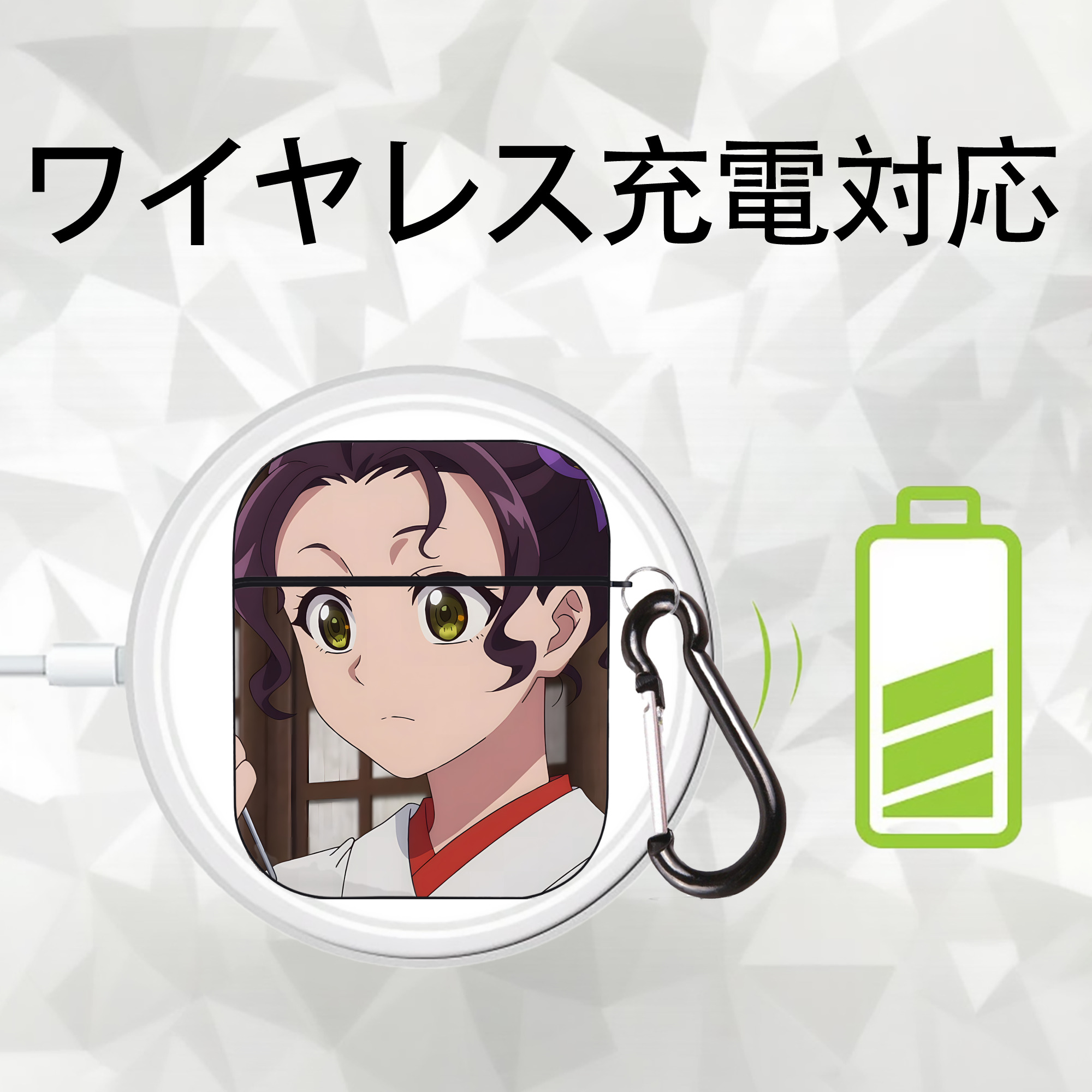 薬屋のひとりごと The Apothecary Diaries AirPods 第2世代保護ケース ハードシェル ブラック 耐衝撃・防指紋・カラビナ付き