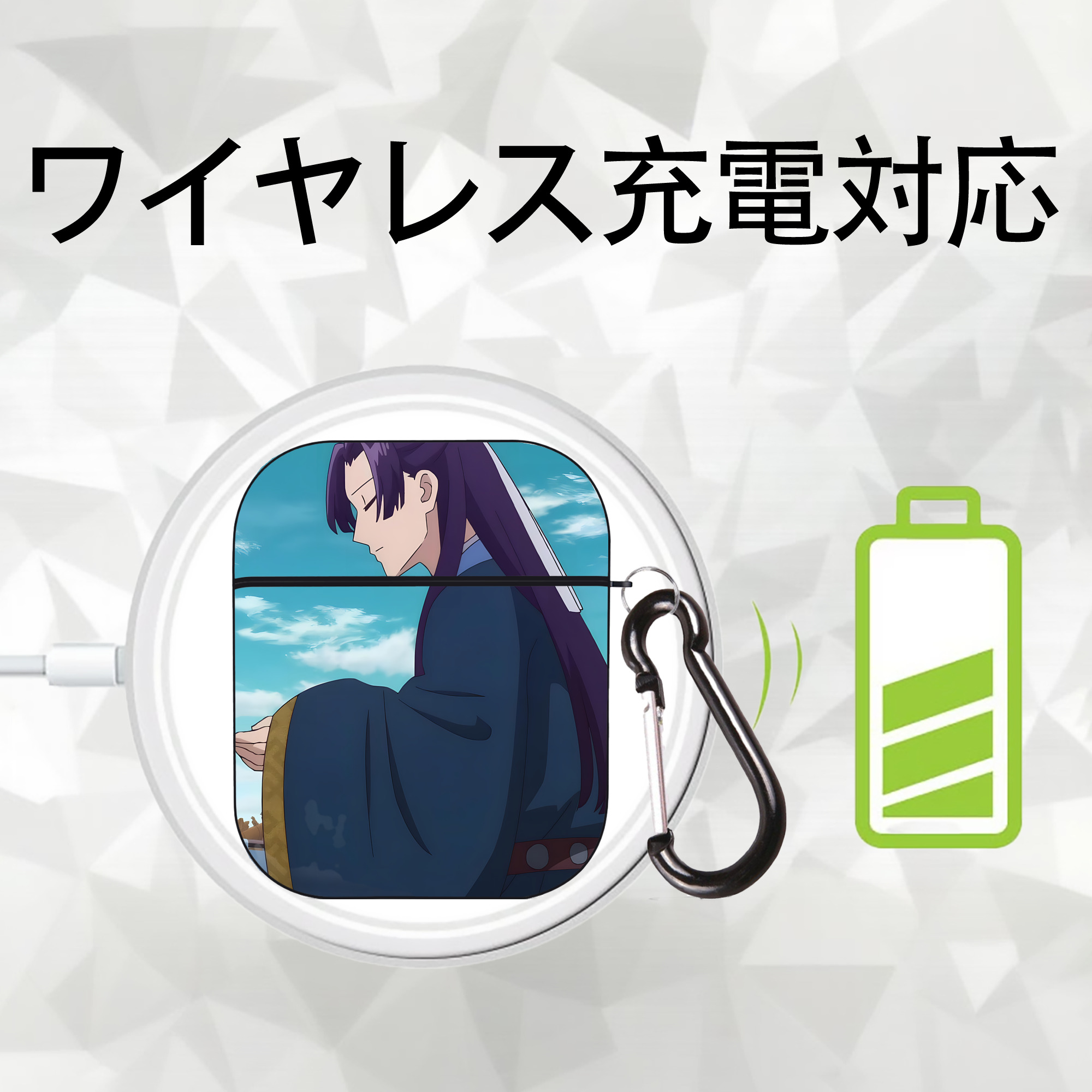 薬屋のひとりごと The Apothecary Diaries AirPods 第2世代保護ケース ハードシェル ブラック 耐衝撃・防指紋・カラビナ付き