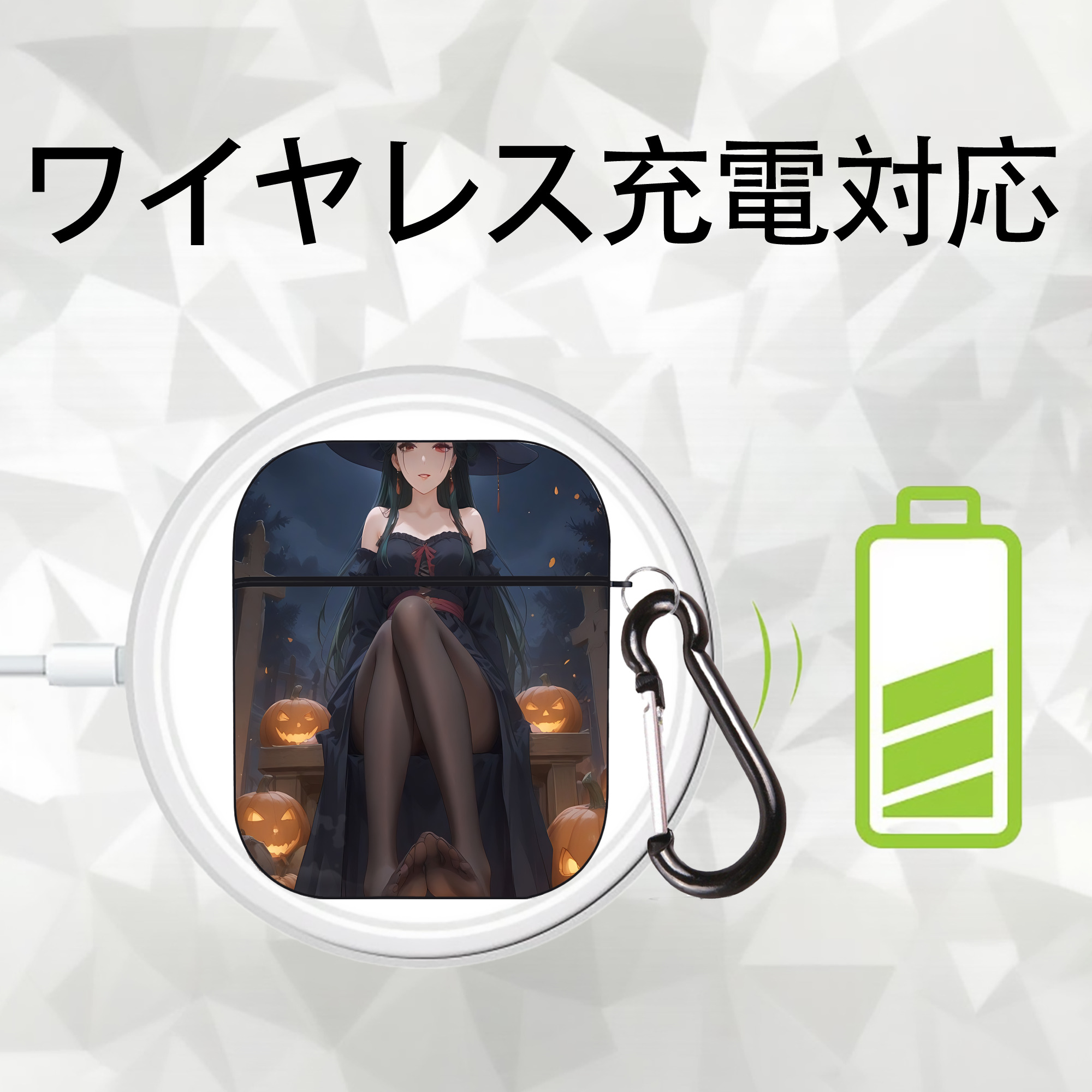 薬屋のひとりごと The Apothecary Diaries AirPods 第2世代保護ケース ハードシェル ブラック 耐衝撃・防指紋・カラビナ付き