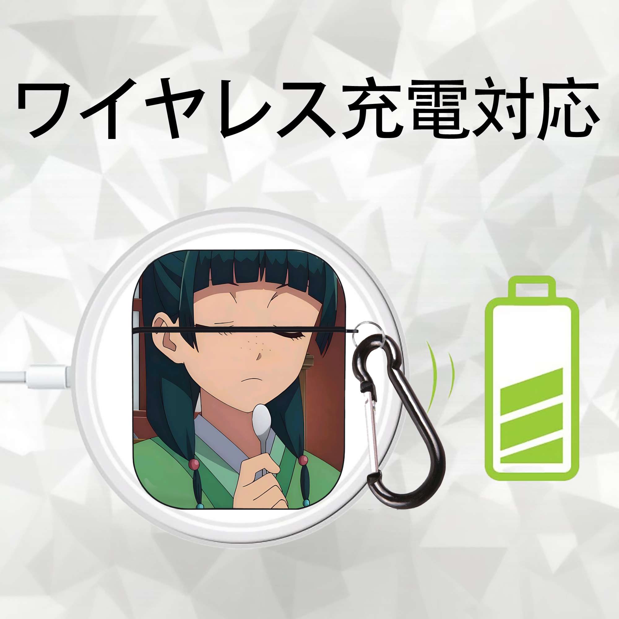 薬屋のひとりごと The Apothecary Diaries AirPods 第2世代保護ケース ハードシェル ブラック 耐衝撃・防指紋・カラビナ付き