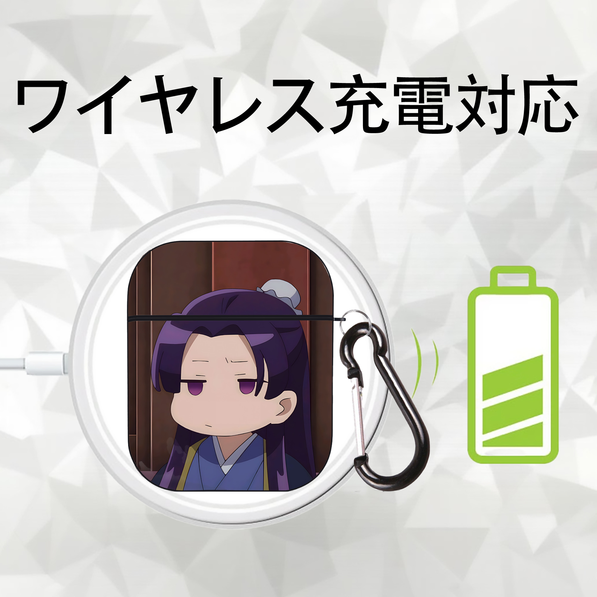 薬屋のひとりごと The Apothecary Diaries AirPods 第2世代保護ケース ハードシェル ブラック 耐衝撃・防指紋・カラビナ付き