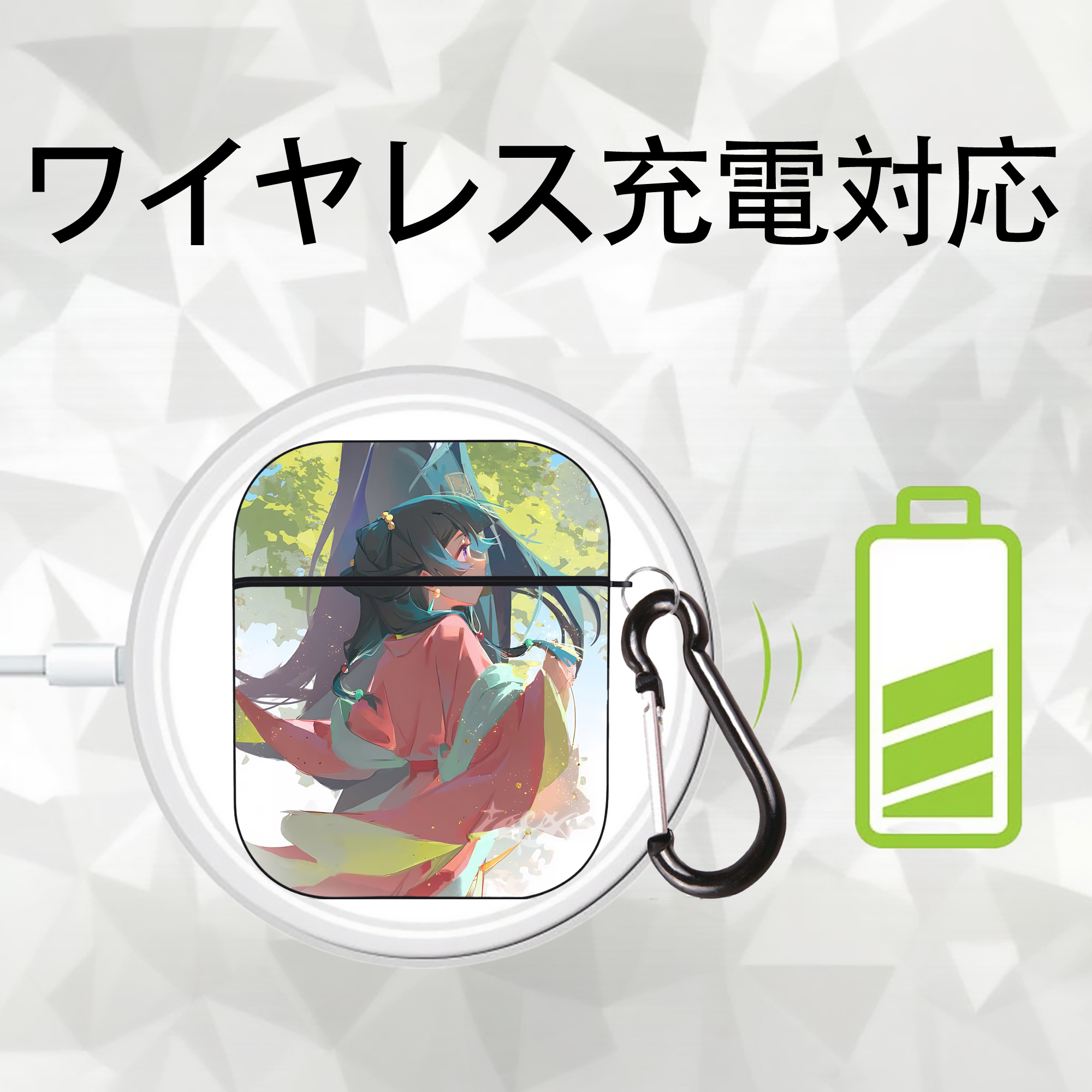 薬屋のひとりごと The Apothecary Diaries AirPods 第2世代保護ケース ハードシェル ブラック 耐衝撃・防指紋・カラビナ付き