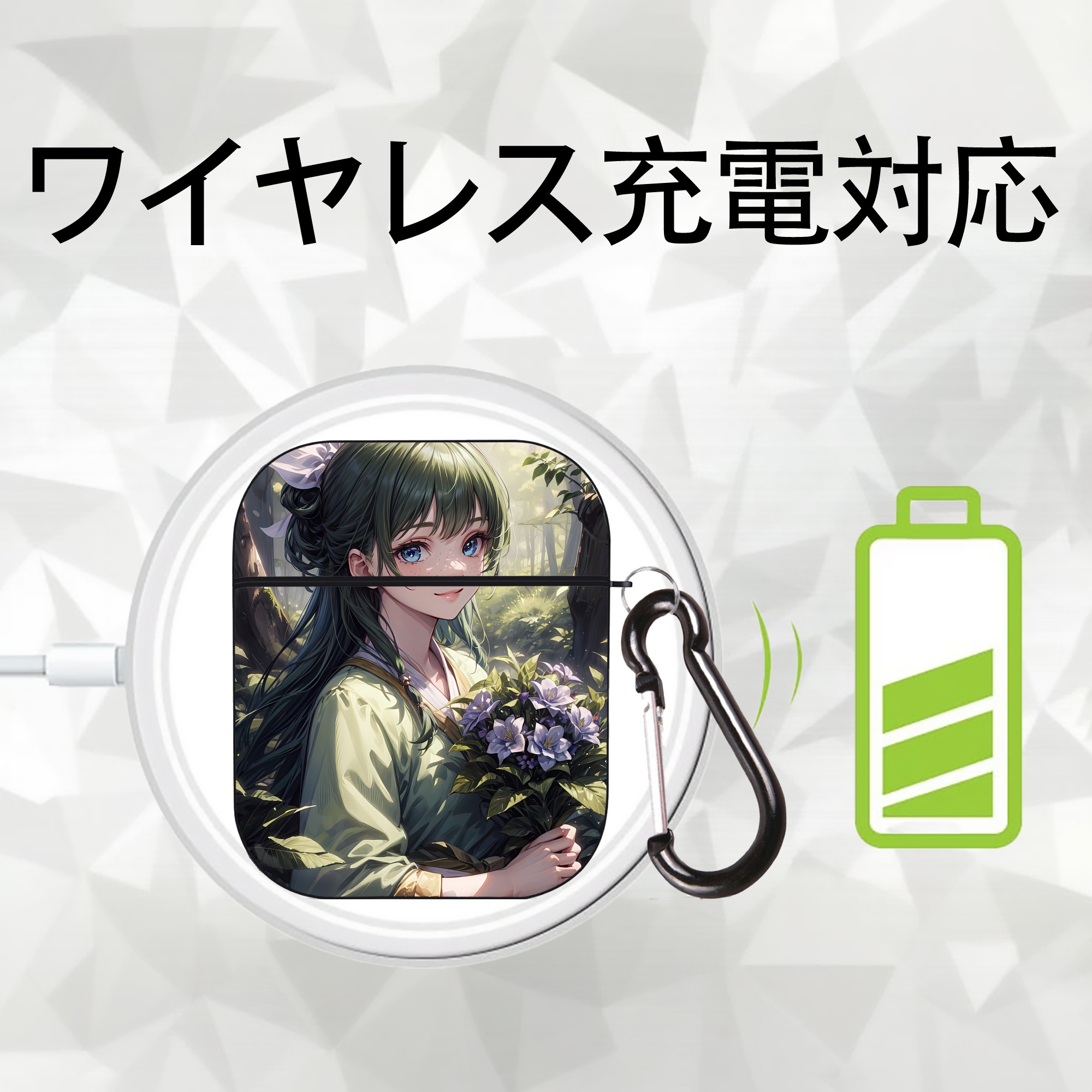 薬屋のひとりごと The Apothecary Diaries AirPods 第2世代保護ケース ハードシェル ブラック 耐衝撃・防指紋・カラビナ付き