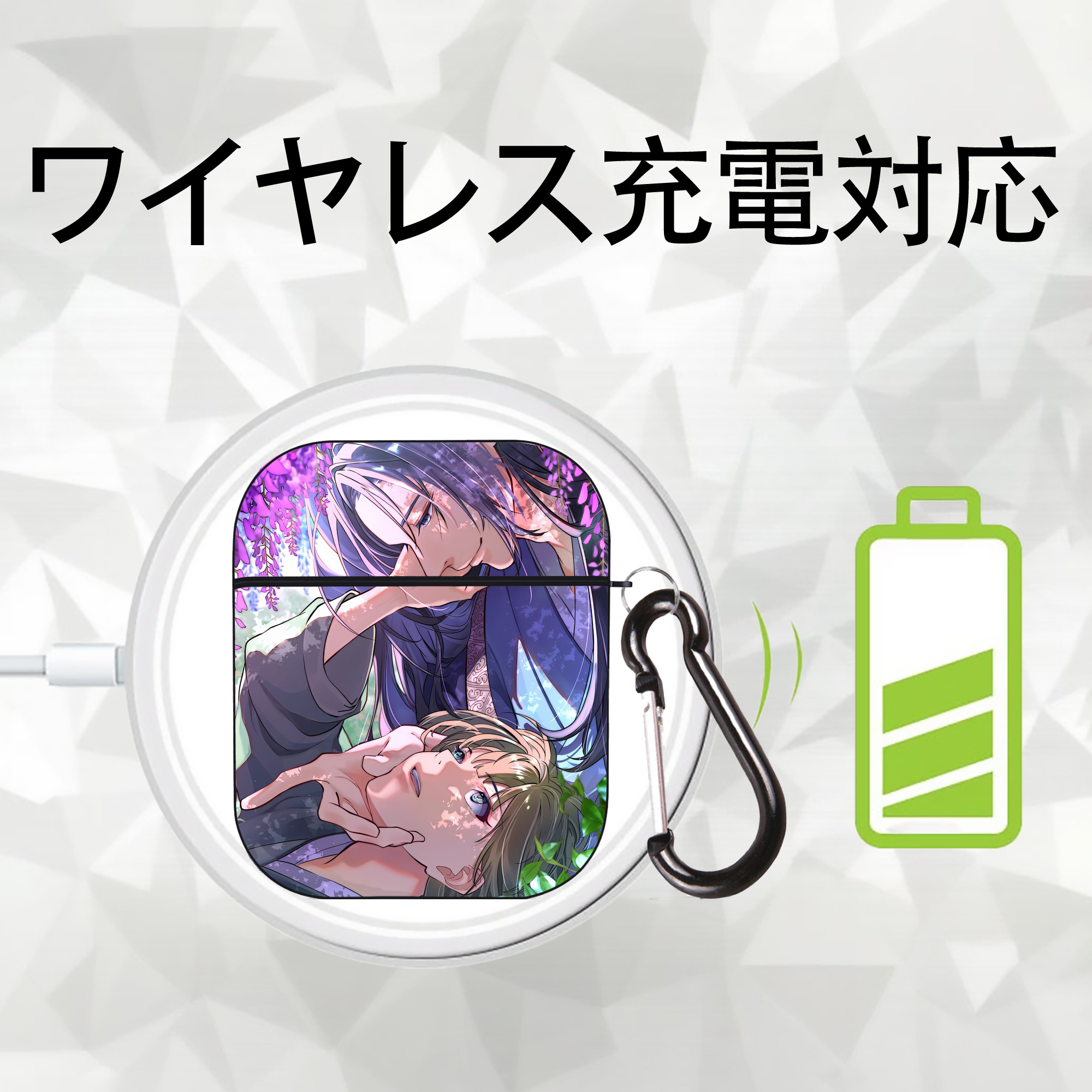 薬屋のひとりごと The Apothecary Diaries AirPods 第2世代保護ケース ハードシェル ブラック 耐衝撃・防指紋・カラビナ付き