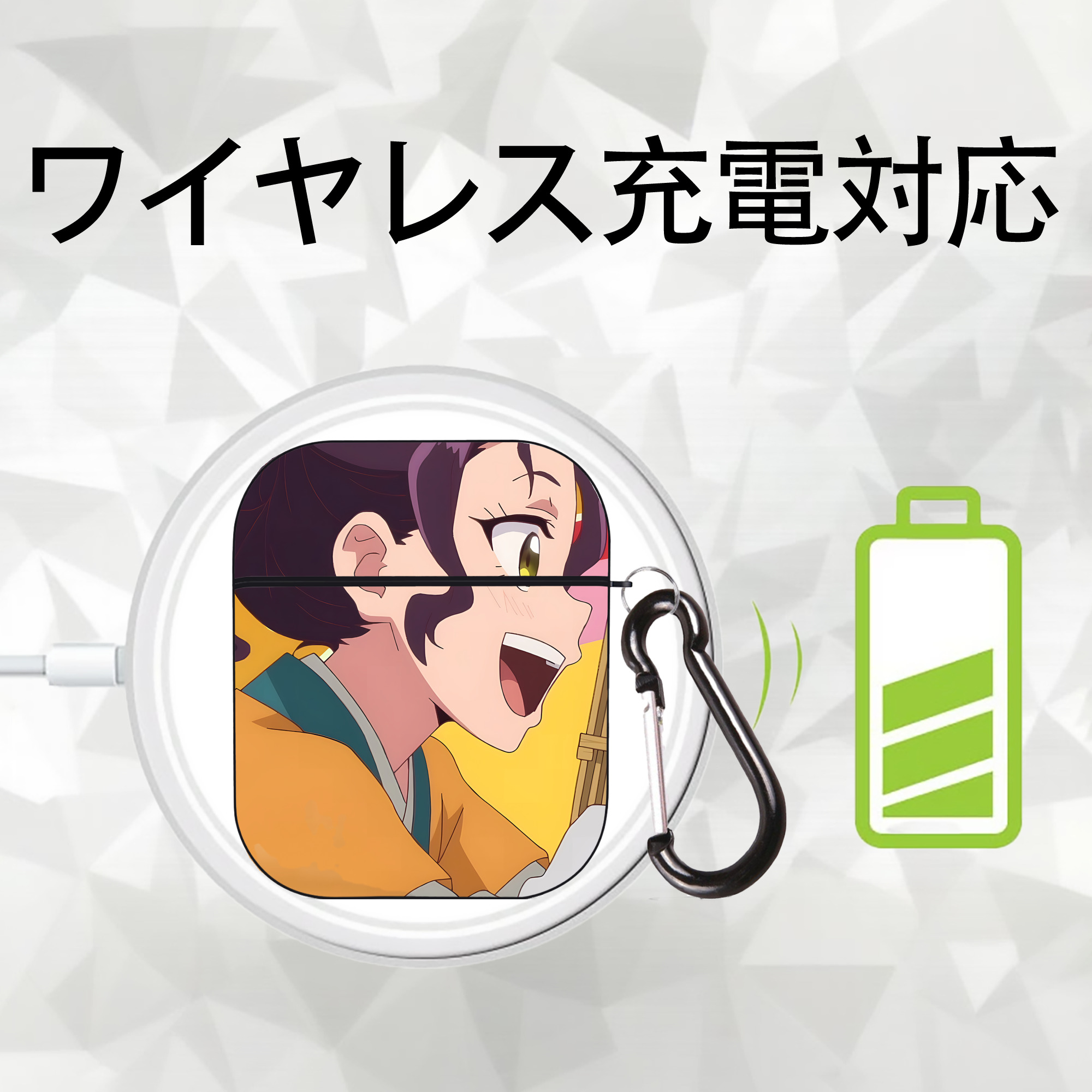 薬屋のひとりごと The Apothecary Diaries AirPods 第2世代保護ケース ハードシェル ブラック 耐衝撃・防指紋・カラビナ付き