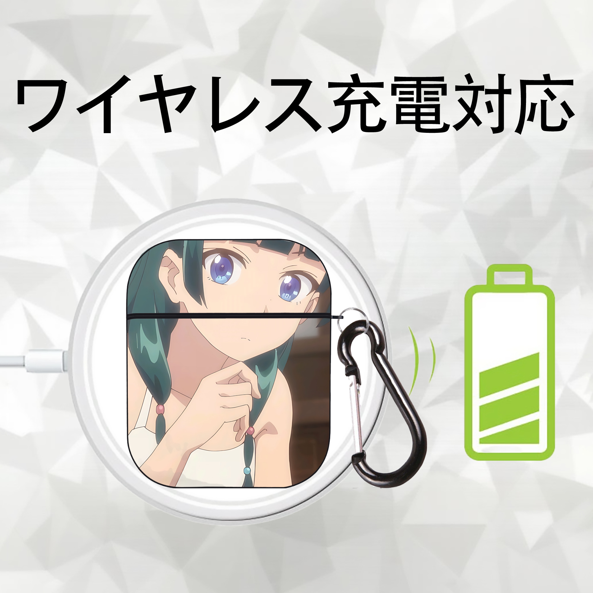 薬屋のひとりごと The Apothecary Diaries AirPods 第2世代保護ケース ハードシェル ブラック 耐衝撃・防指紋・カラビナ付き