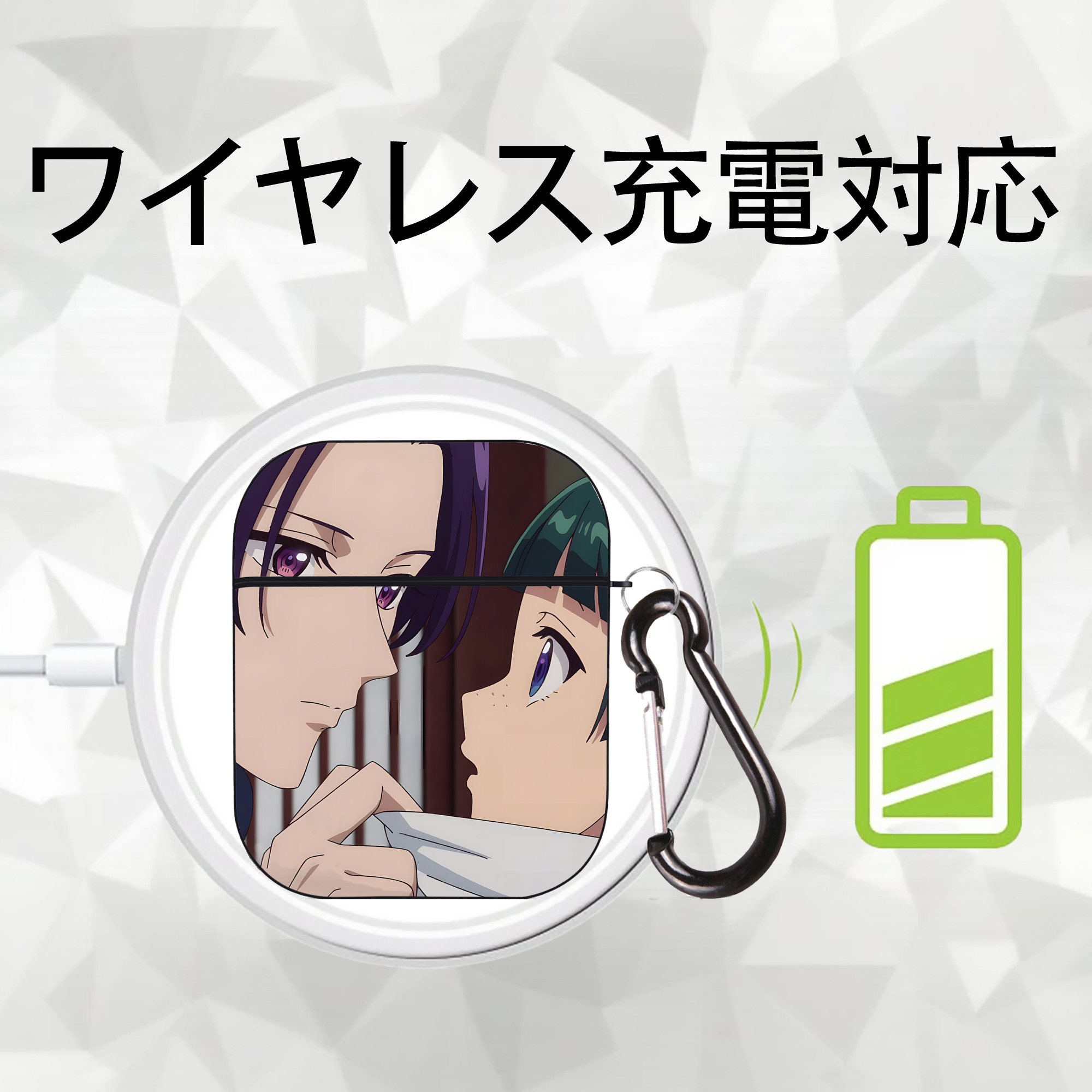 薬屋のひとりごと The Apothecary Diaries AirPods 第2世代保護ケース ハードシェル ブラック 耐衝撃・防指紋・カラビナ付き