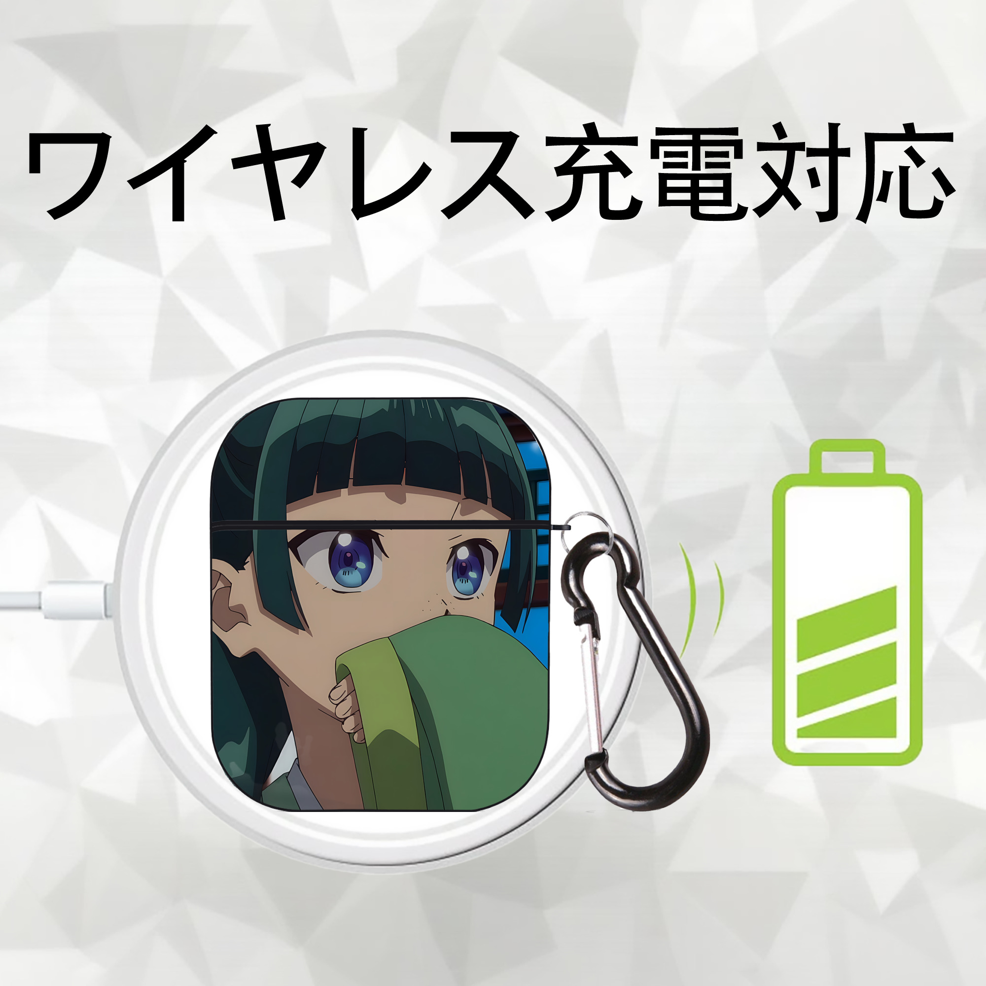 薬屋のひとりごと The Apothecary Diaries AirPods 第2世代保護ケース ハードシェル ブラック 耐衝撃・防指紋・カラビナ付き