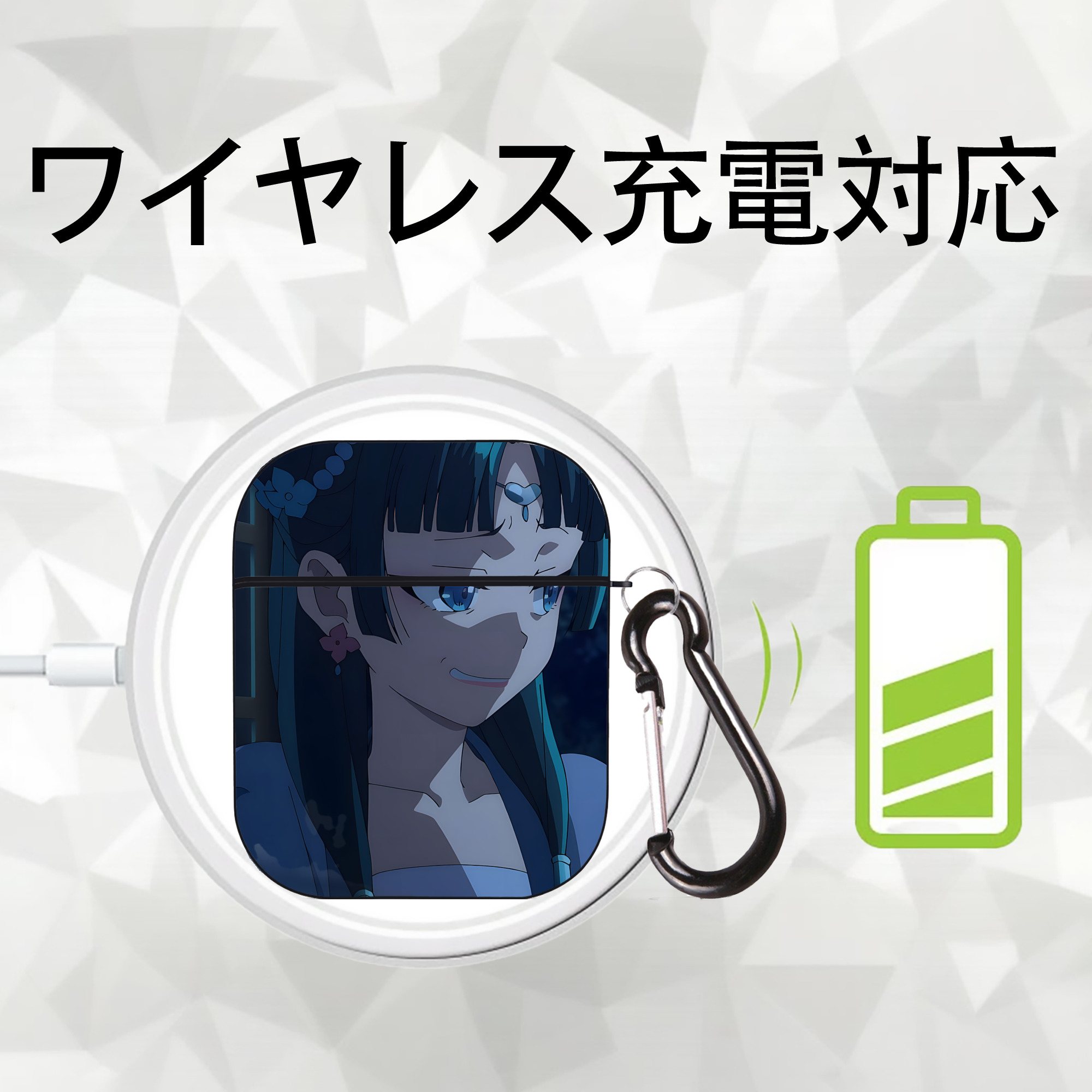 薬屋のひとりごと The Apothecary Diaries AirPods 第2世代保護ケース ハードシェル ブラック 耐衝撃・防指紋・カラビナ付き