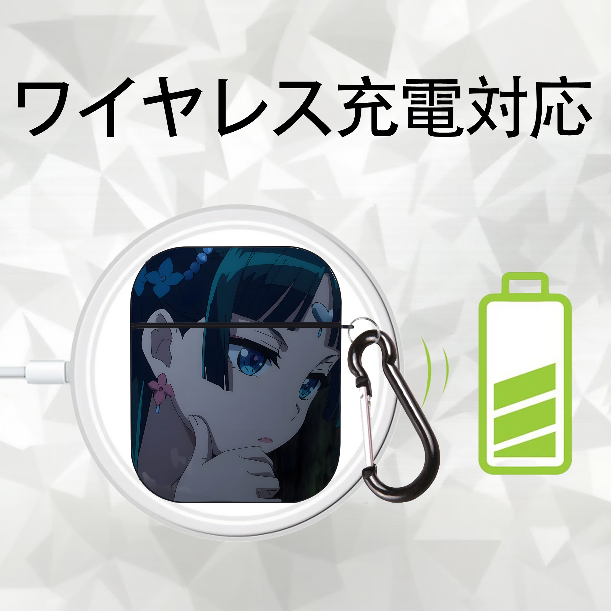 薬屋のひとりごと The Apothecary Diaries AirPods 第2世代保護ケース ハードシェル ブラック 耐衝撃・防指紋・カラビナ付き