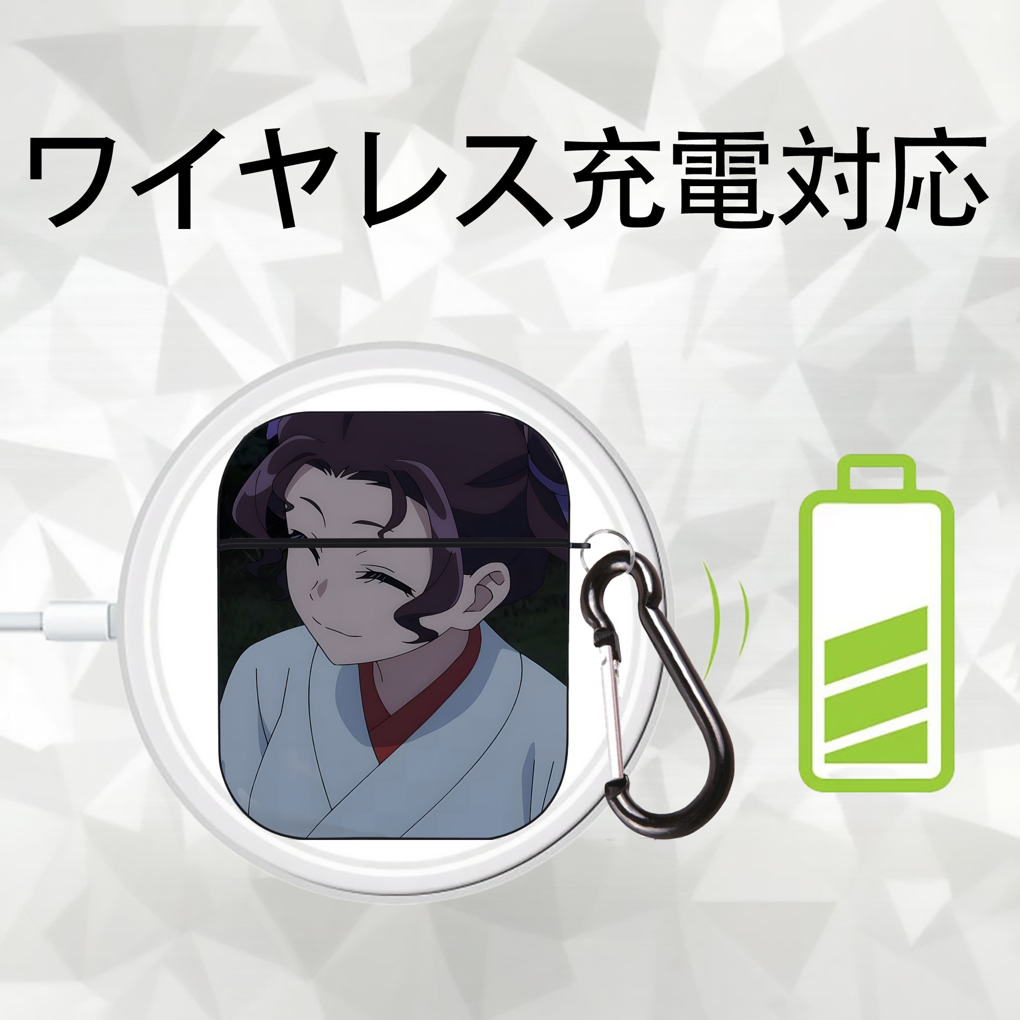 薬屋のひとりごと The Apothecary Diaries AirPods 第2世代保護ケース ハードシェル ブラック 耐衝撃・防指紋・カラビナ付き