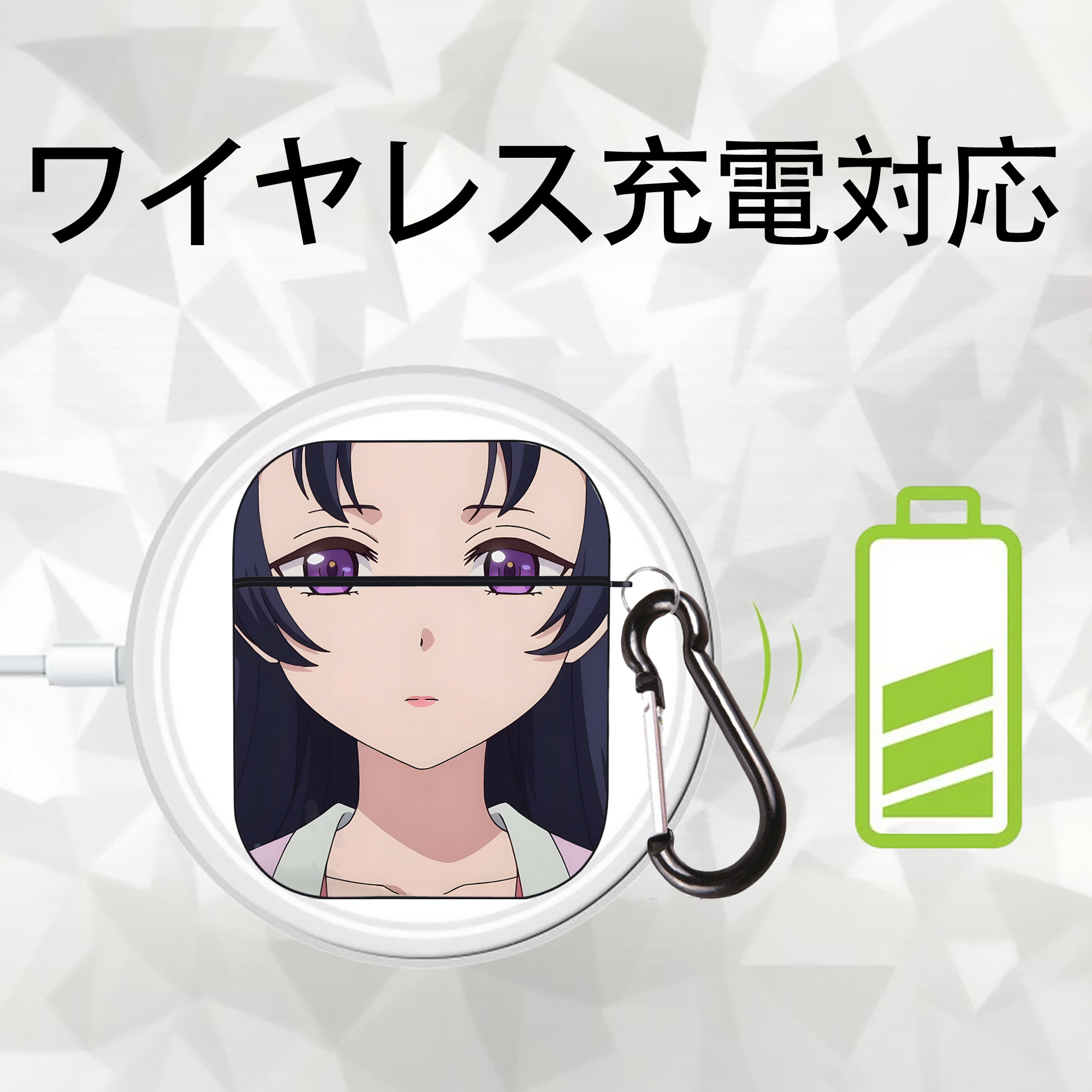 薬屋のひとりごと The Apothecary Diaries AirPods 第2世代保護ケース ハードシェル ブラック 耐衝撃・防指紋・カラビナ付き