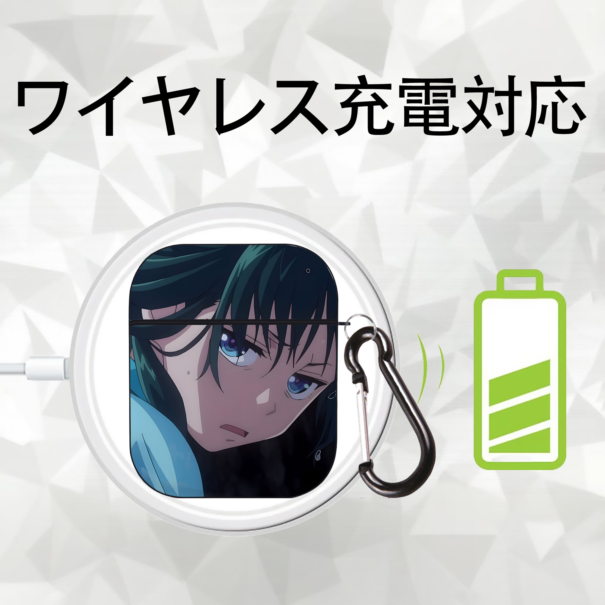 薬屋のひとりごと The Apothecary Diaries AirPods 第2世代保護ケース ハードシェル ブラック 耐衝撃・防指紋・カラビナ付き