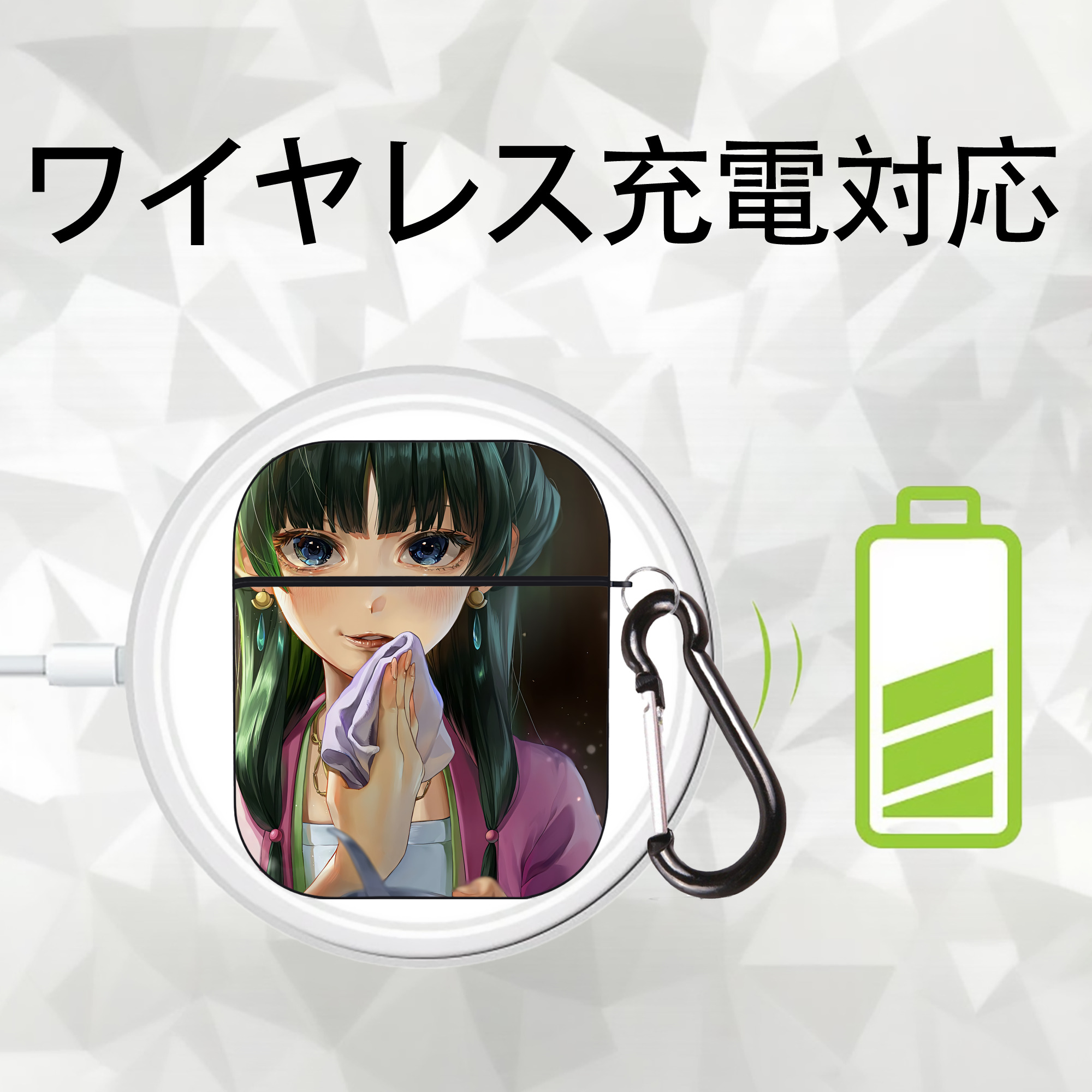 薬屋のひとりごと The Apothecary Diaries AirPods 第2世代保護ケース ハードシェル ブラック 耐衝撃・防指紋・カラビナ付き