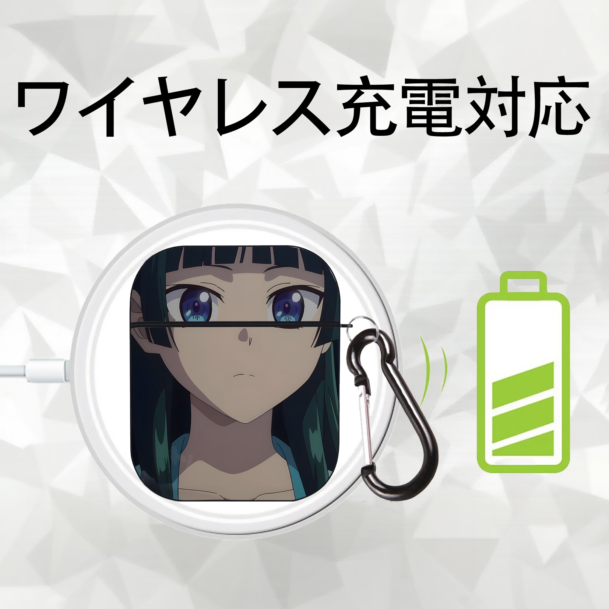薬屋のひとりごと The Apothecary Diaries AirPods 第2世代保護ケース ハードシェル ブラック 耐衝撃・防指紋・カラビナ付き