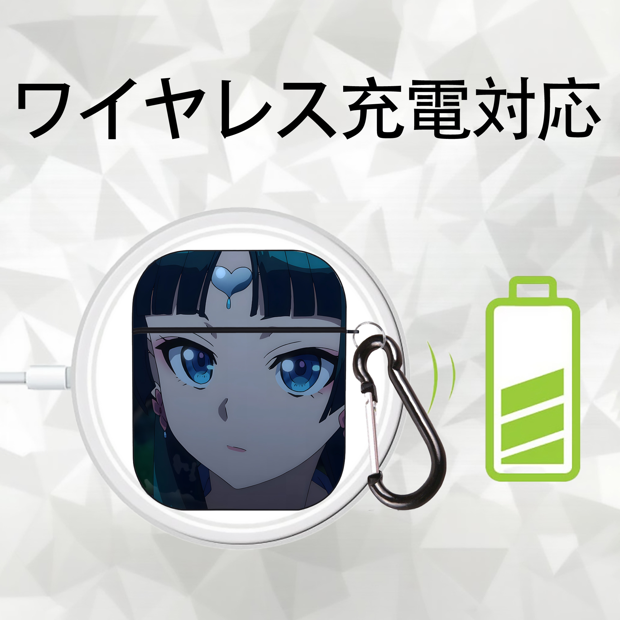 薬屋のひとりごと The Apothecary Diaries AirPods 第2世代保護ケース ハードシェル ブラック 耐衝撃・防指紋・カラビナ付き