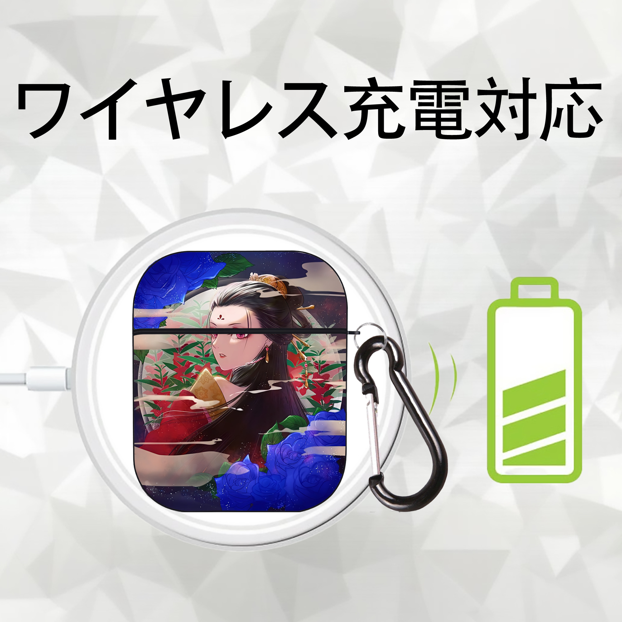 薬屋のひとりごと The Apothecary Diaries AirPods 第2世代保護ケース ハードシェル ブラック 耐衝撃・防指紋・カラビナ付き