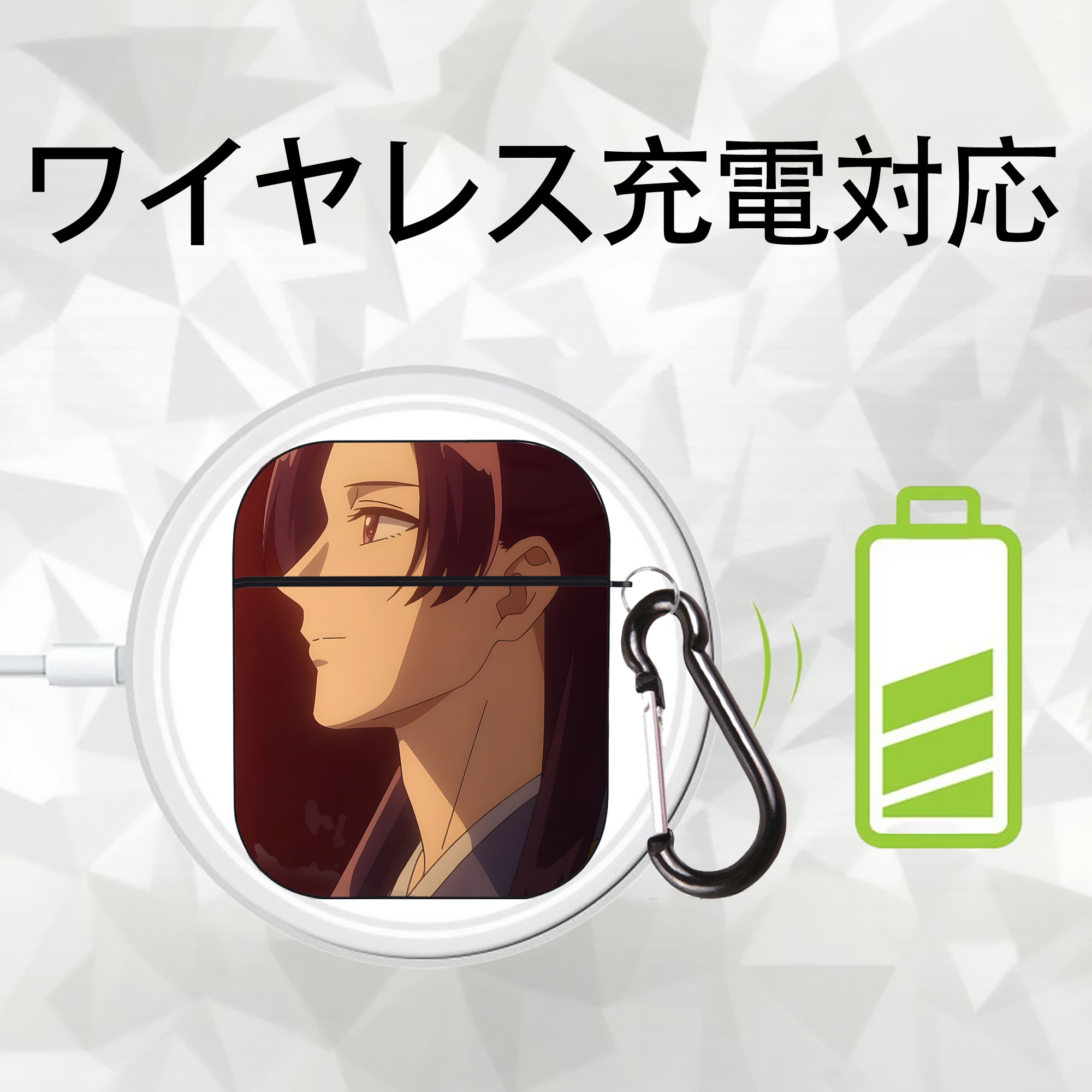 薬屋のひとりごと The Apothecary Diaries AirPods 第2世代保護ケース ハードシェル ブラック 耐衝撃・防指紋・カラビナ付き