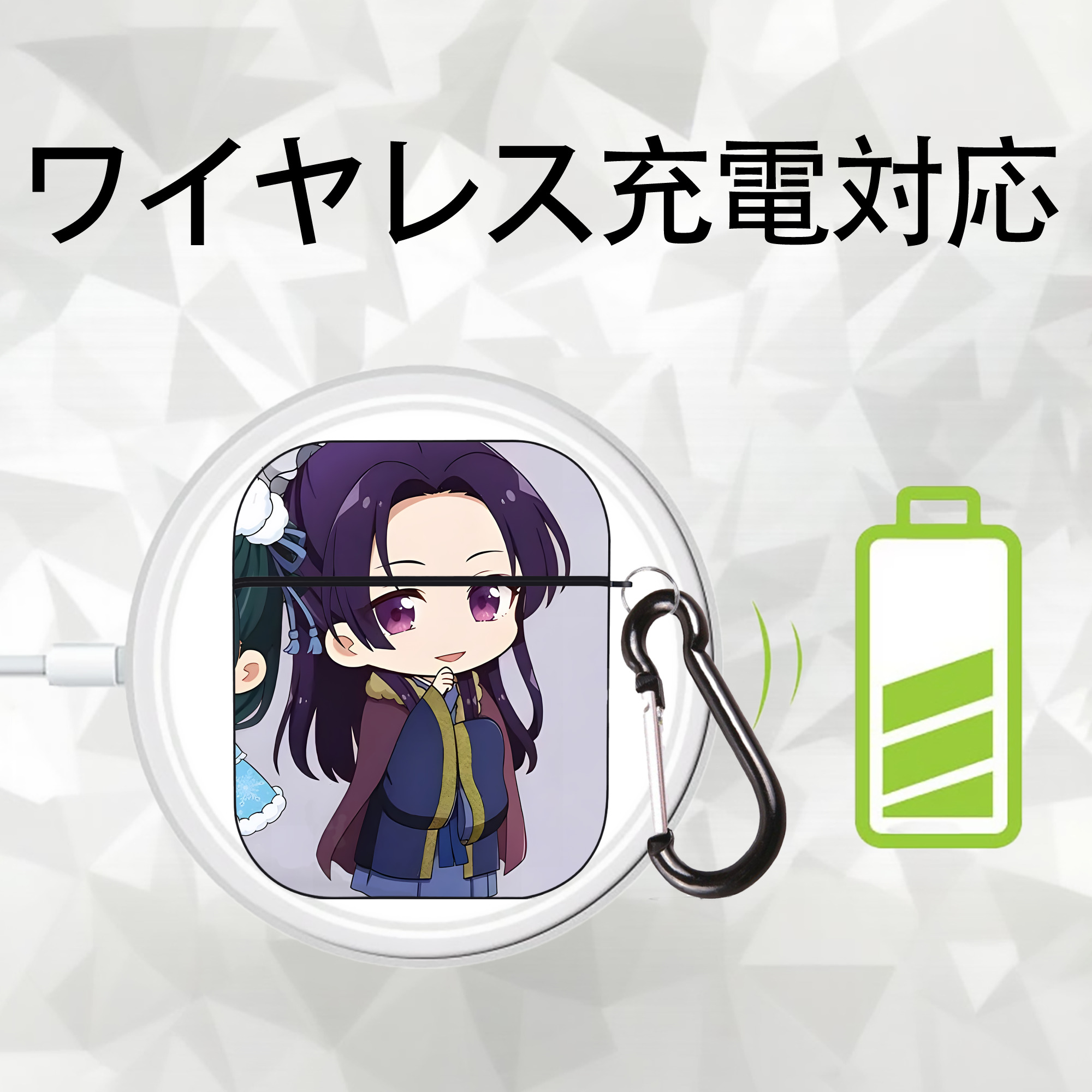 薬屋のひとりごと The Apothecary Diaries AirPods 第2世代保護ケース ハードシェル ブラック 耐衝撃・防指紋・カラビナ付き
