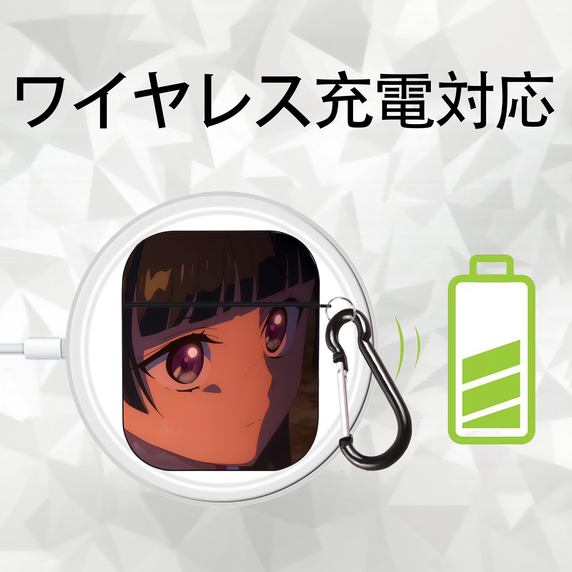 薬屋のひとりごと The Apothecary Diaries AirPods 第2世代保護ケース ハードシェル ブラック 耐衝撃・防指紋・カラビナ付き