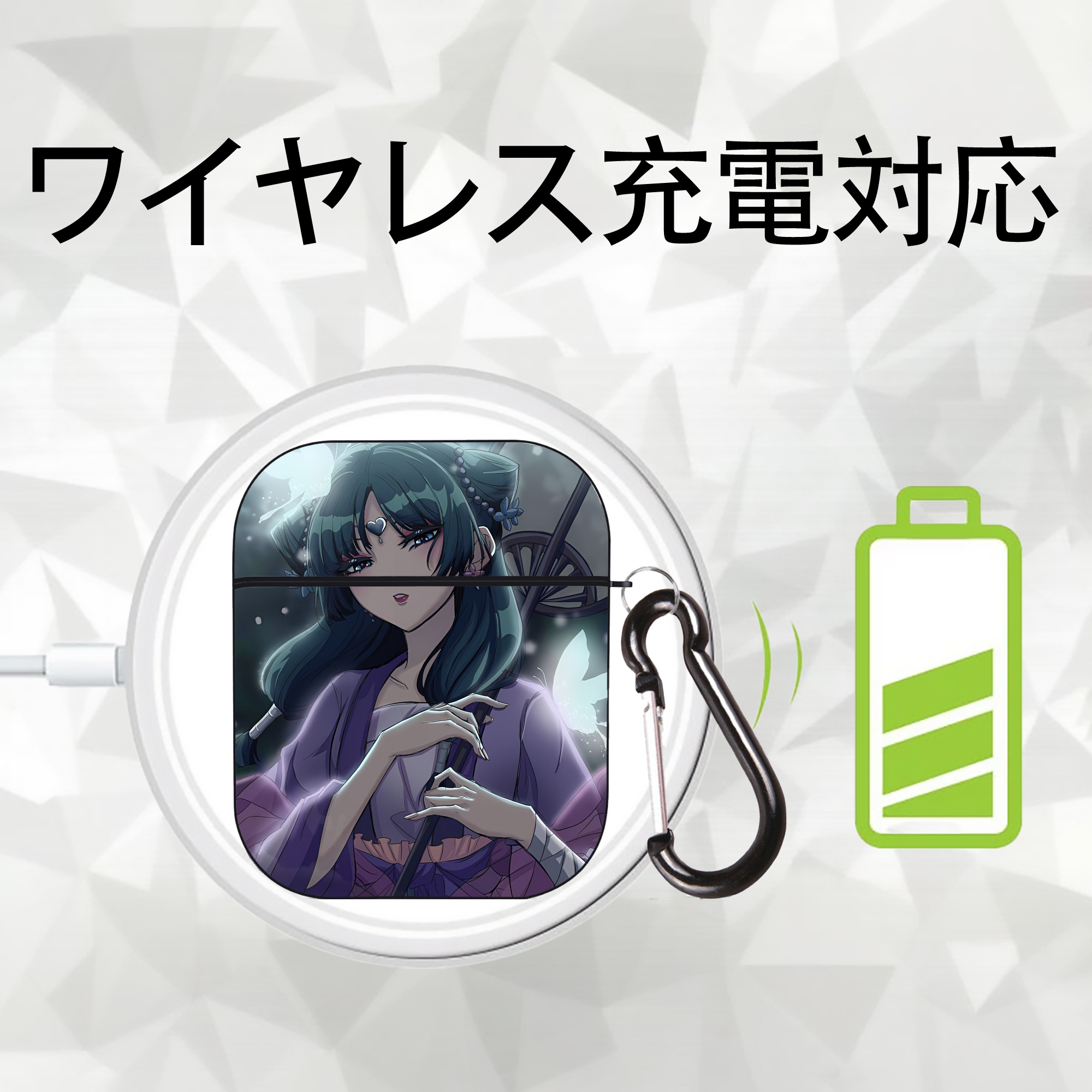 薬屋のひとりごと The Apothecary Diaries AirPods 第2世代保護ケース ハードシェル ブラック 耐衝撃・防指紋・カラビナ付き