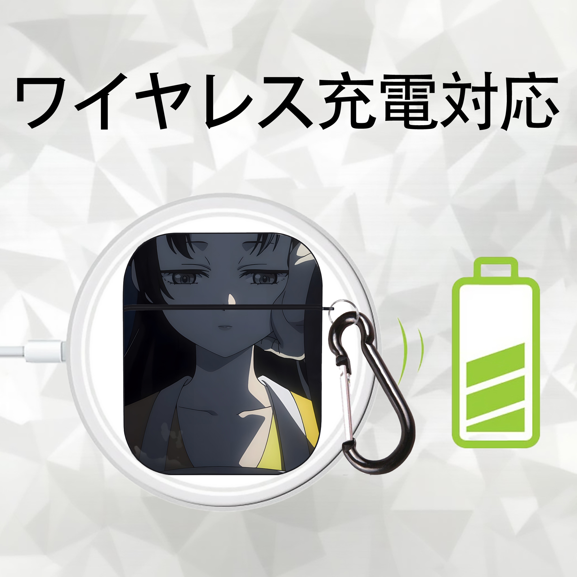 薬屋のひとりごと The Apothecary Diaries AirPods 第2世代保護ケース ハードシェル ブラック 耐衝撃・防指紋・カラビナ付き