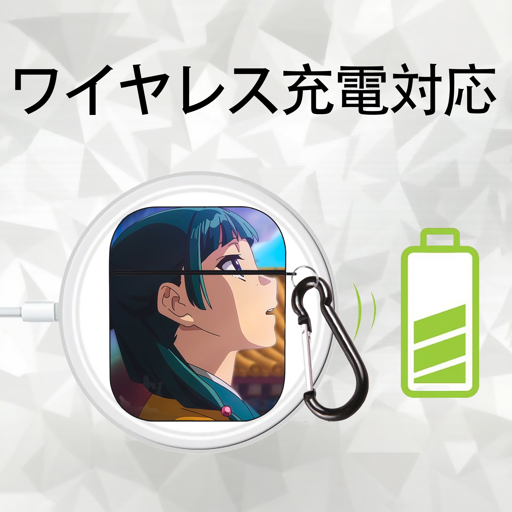 薬屋のひとりごと The Apothecary Diaries AirPods 第2世代保護ケース ハードシェル ブラック 耐衝撃・防指紋・カラビナ付き