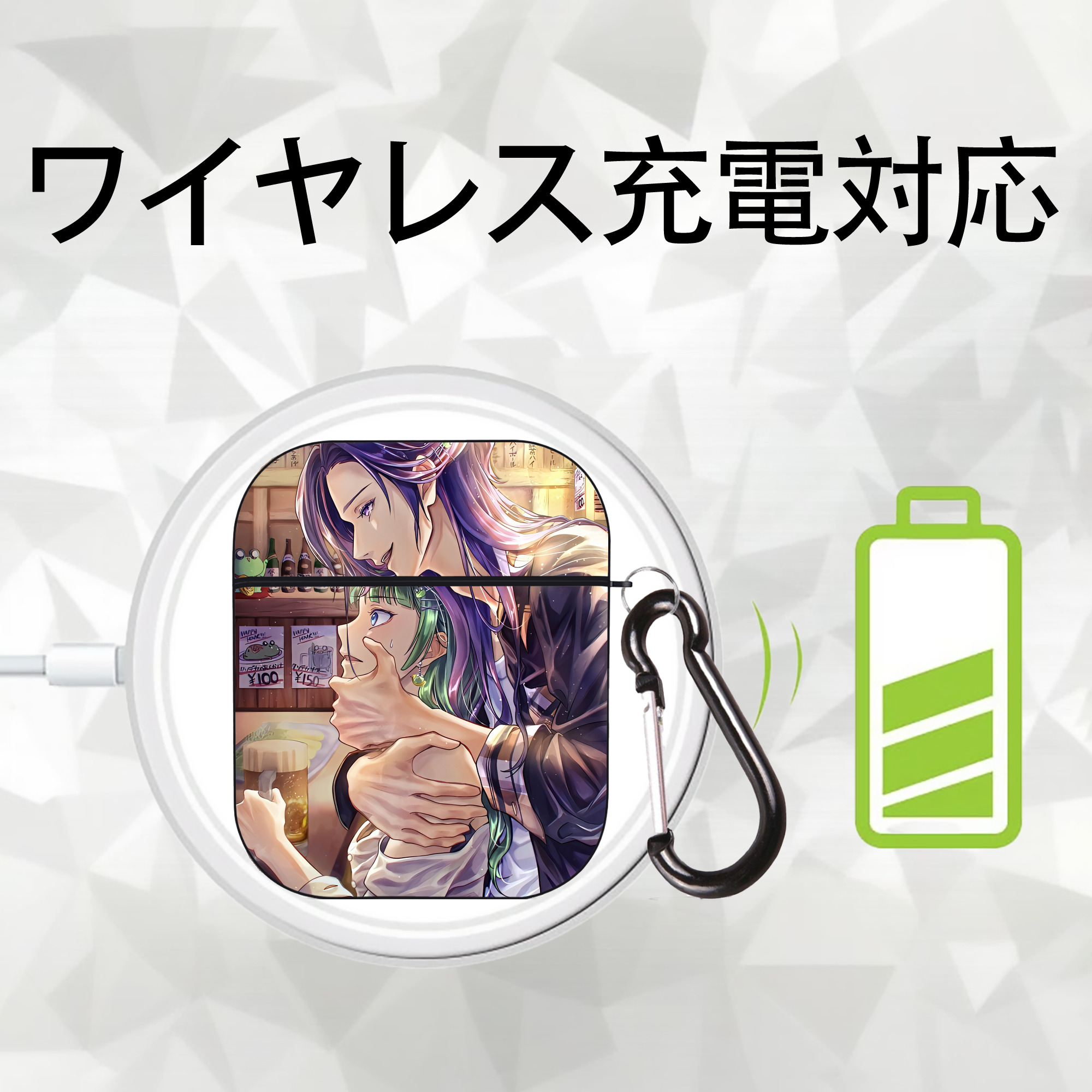薬屋のひとりごと The Apothecary Diaries AirPods 第2世代保護ケース ハードシェル ブラック 耐衝撃・防指紋・カラビナ付き