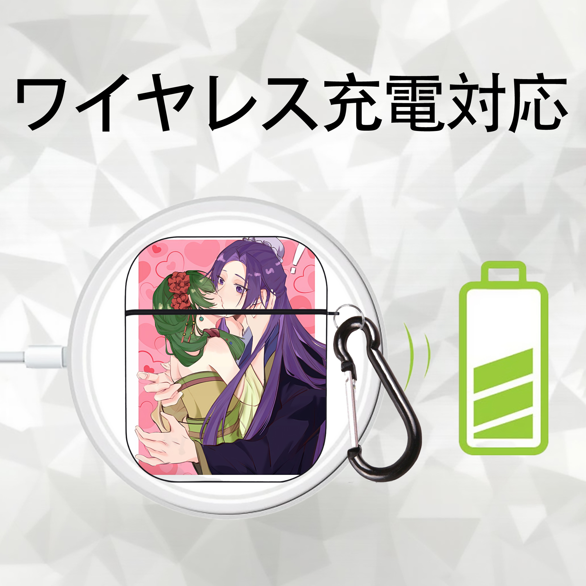 薬屋のひとりごと The Apothecary Diaries AirPods 第2世代保護ケース ハードシェル ブラック 耐衝撃・防指紋・カラビナ付き